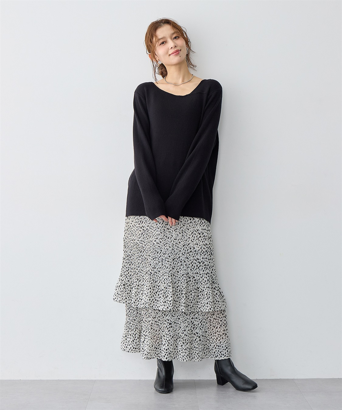 anyfee 【anyfee/大きいサイズ】アシメネックリブニット_sub_3