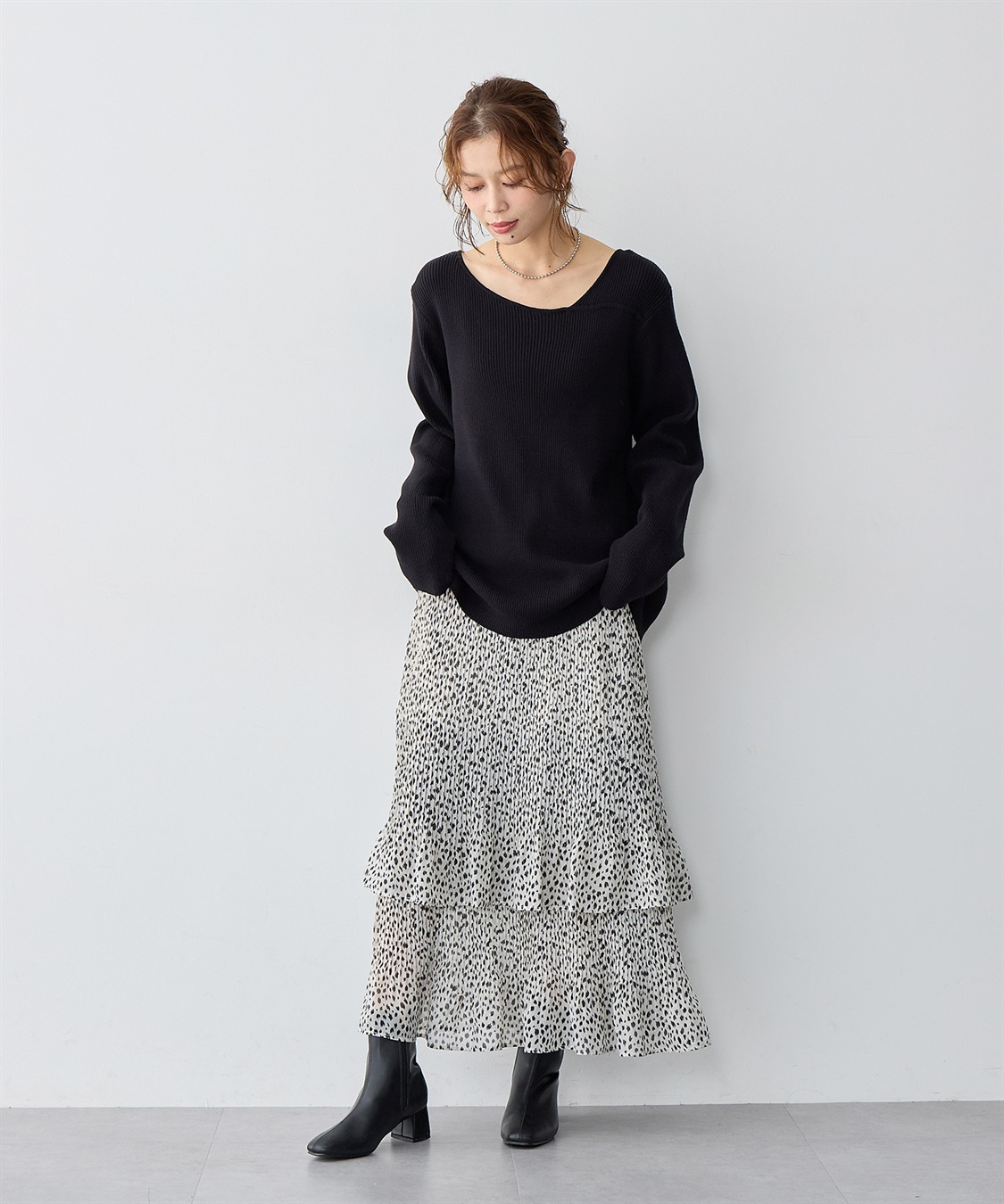 anyfee 【anyfee/大きいサイズ】アシメネックリブニット_sub_4