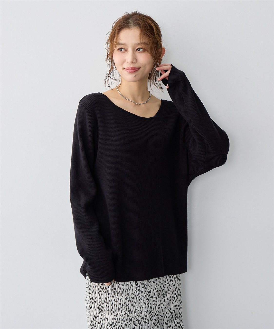 anyfee 【anyfee/大きいサイズ】アシメネックリブニット_sub_6