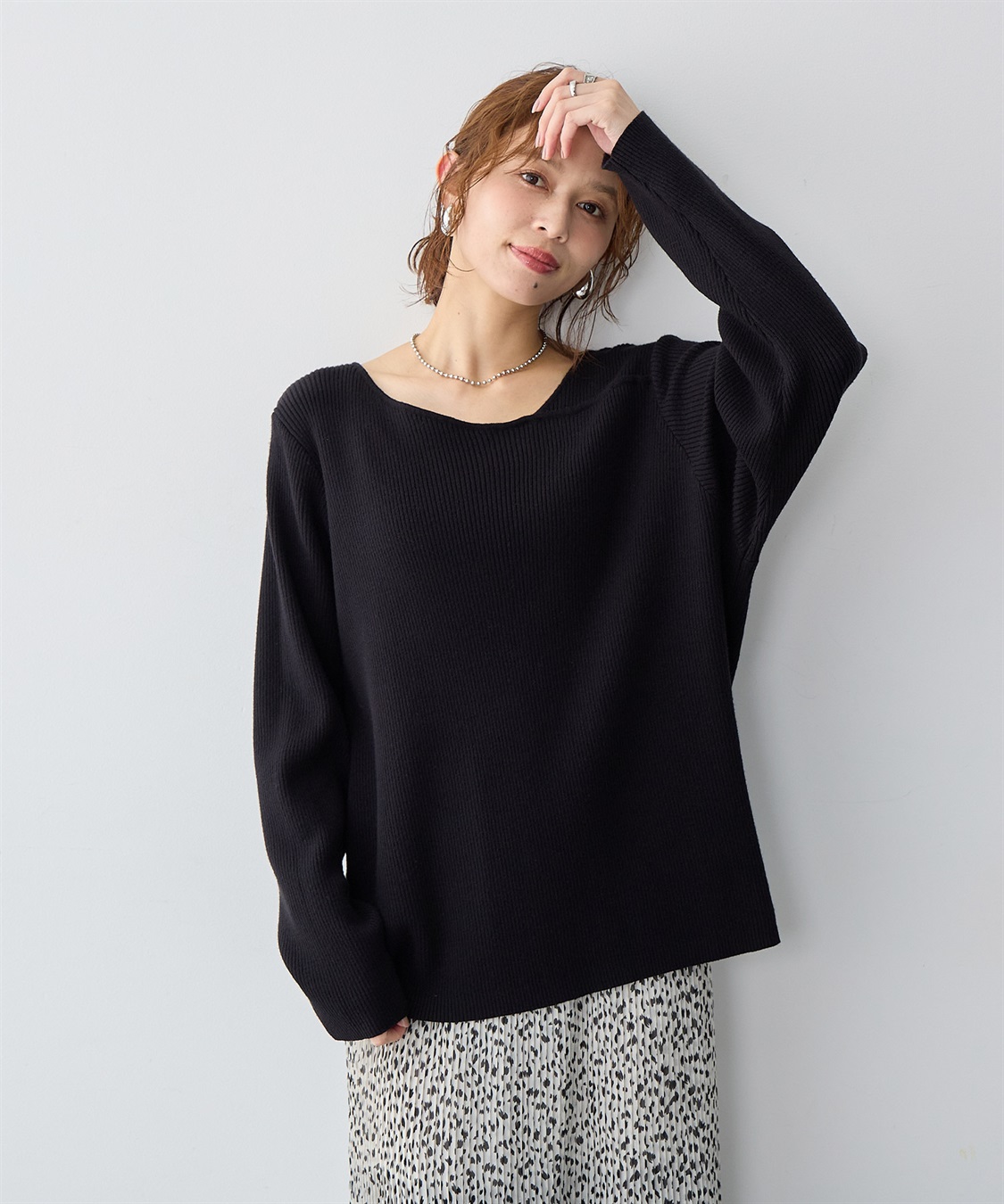 anyfee 【anyfee/大きいサイズ】アシメネックリブニット_sub_7