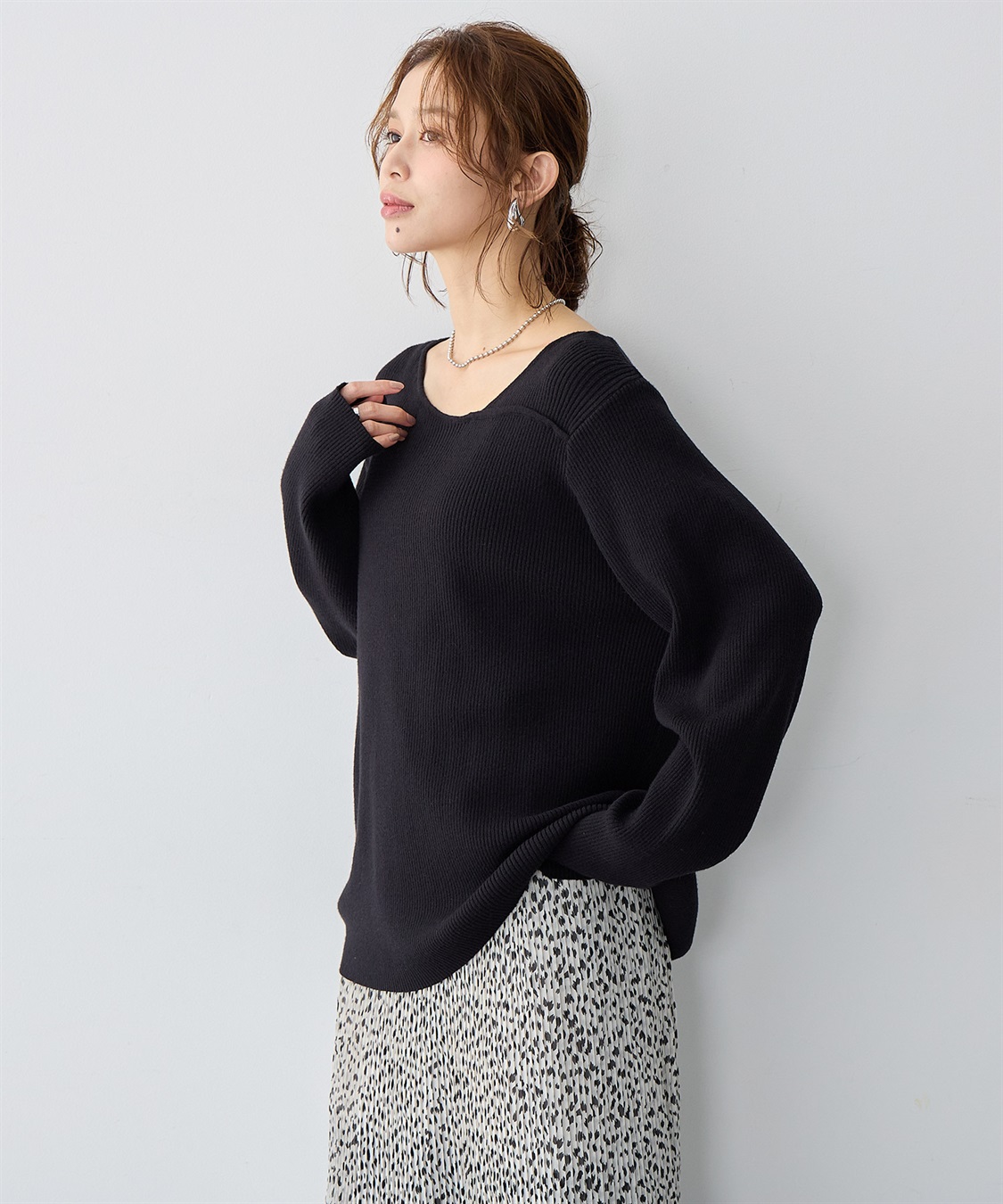 anyfee 【anyfee/大きいサイズ】アシメネックリブニット_sub_8