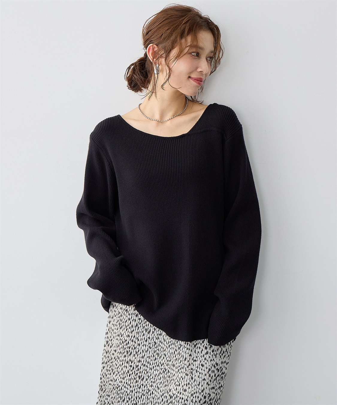 anyfee 【anyfee/大きいサイズ】アシメネックリブニット_sub_10