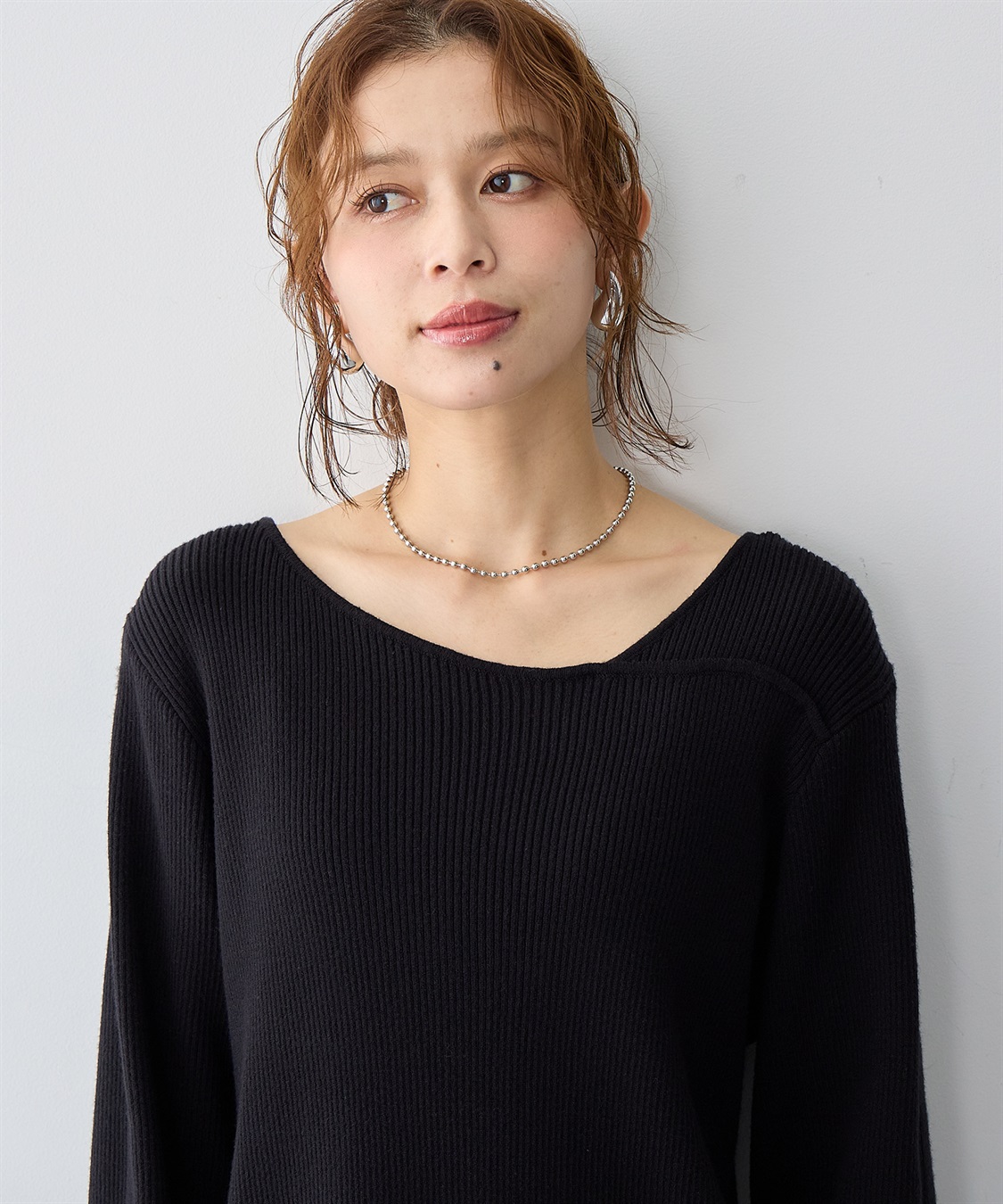 anyfee 【anyfee/大きいサイズ】アシメネックリブニット_sub_12