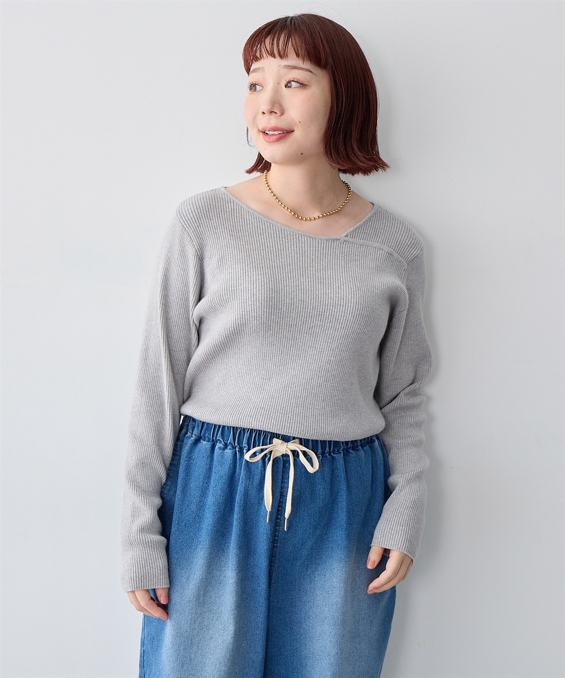 anyfee 【anyfee/大きいサイズ】アシメネックリブニット_sub_15