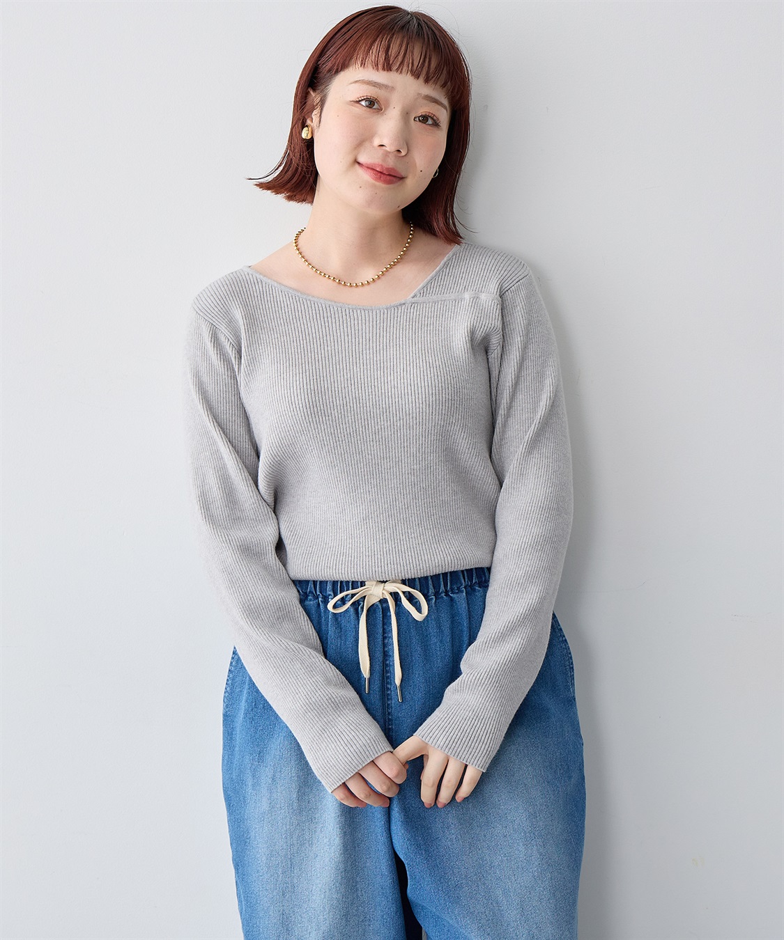 anyfee 【anyfee/大きいサイズ】アシメネックリブニット_sub_16