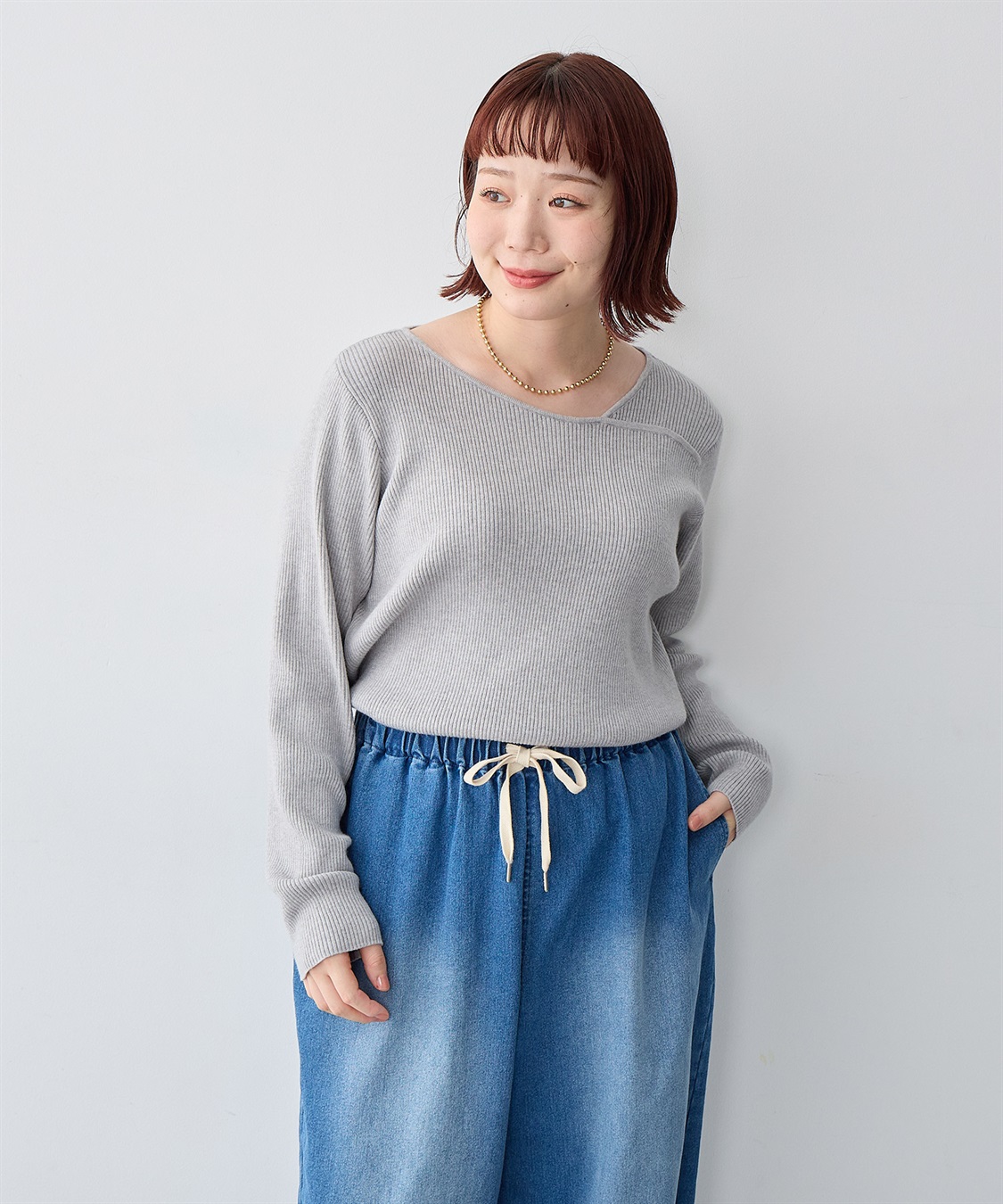 anyfee 【anyfee/大きいサイズ】アシメネックリブニット_sub_17