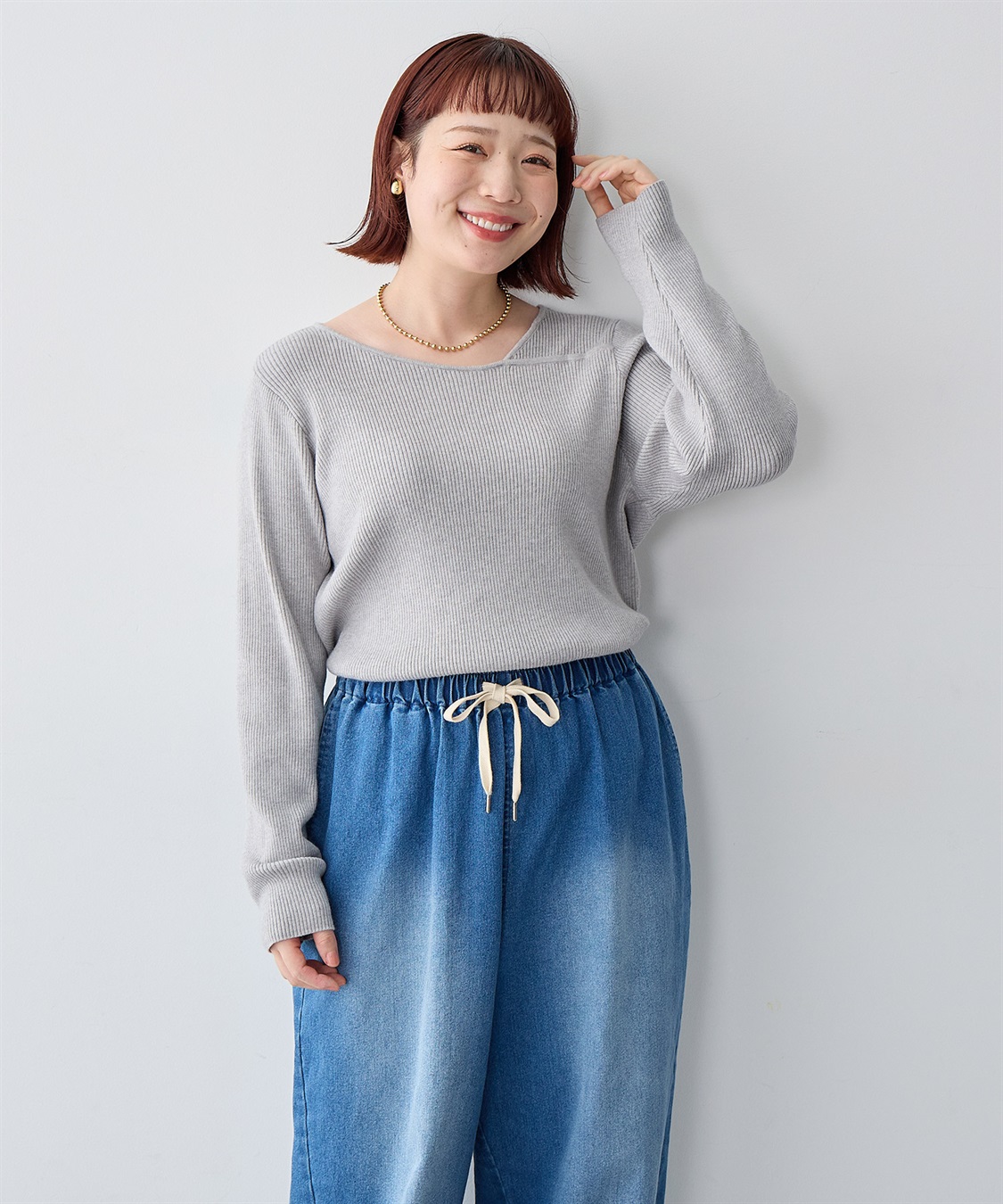 anyfee 【anyfee/大きいサイズ】アシメネックリブニット_sub_18