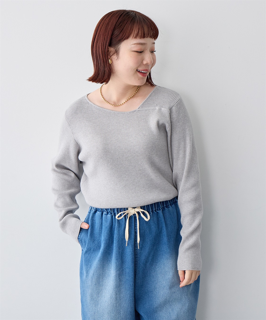 anyfee 【anyfee/大きいサイズ】アシメネックリブニット_sub_19