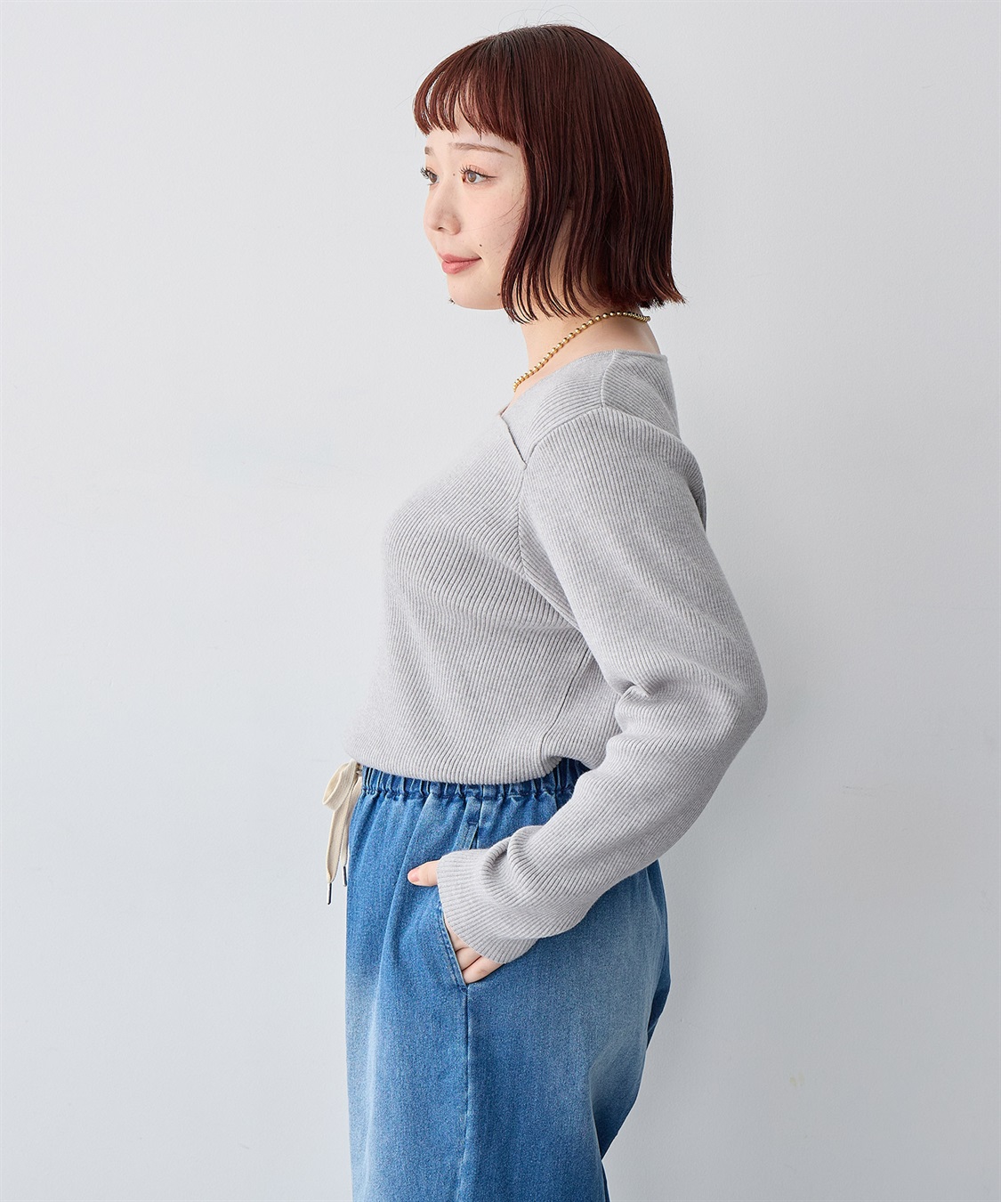 anyfee 【anyfee/大きいサイズ】アシメネックリブニット_sub_20