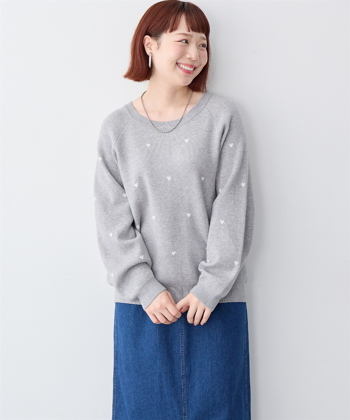 anyfee 【anyfee/大きいサイズ】Wフェイスハート柄ジャガードラグランニット_sub_1