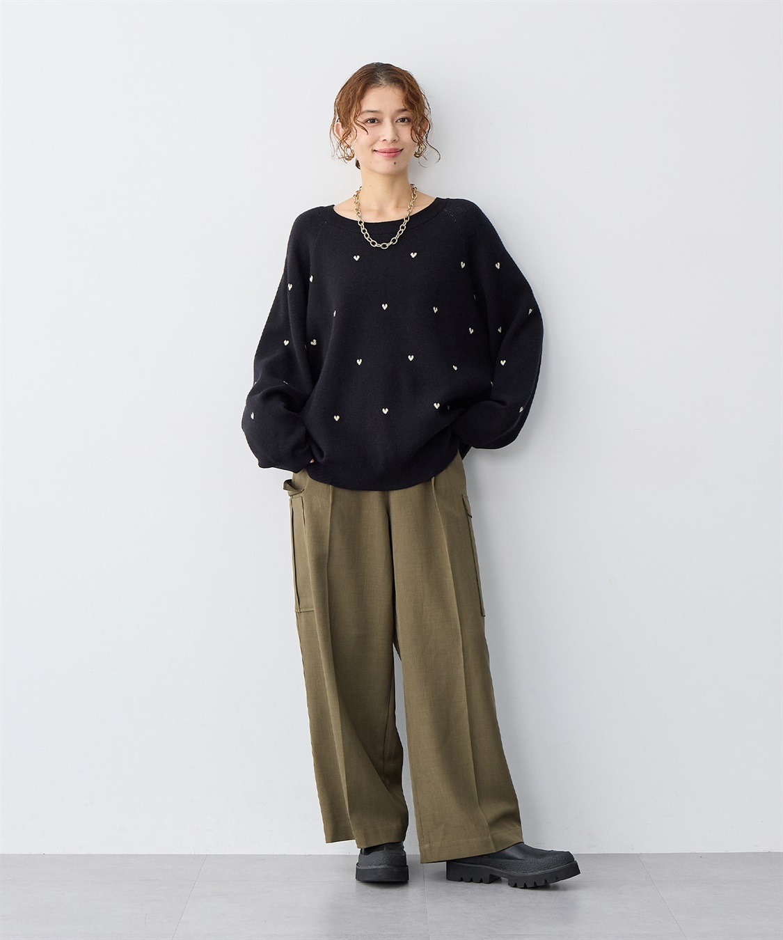 anyfee 【anyfee/大きいサイズ】Wフェイスハート柄ジャガードラグランニット_sub_2