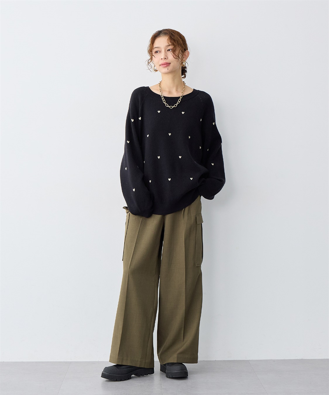 anyfee 【anyfee/大きいサイズ】Wフェイスハート柄ジャガードラグランニット_sub_3