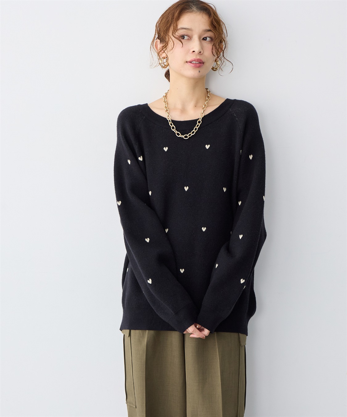 anyfee 【anyfee/大きいサイズ】Wフェイスハート柄ジャガードラグランニット_sub_5