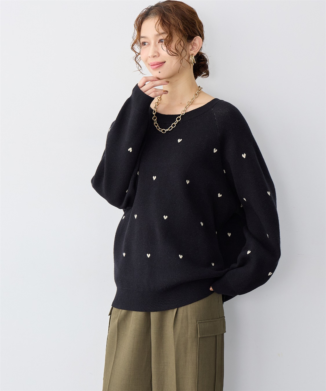 anyfee 【anyfee/大きいサイズ】Wフェイスハート柄ジャガードラグランニット_sub_6