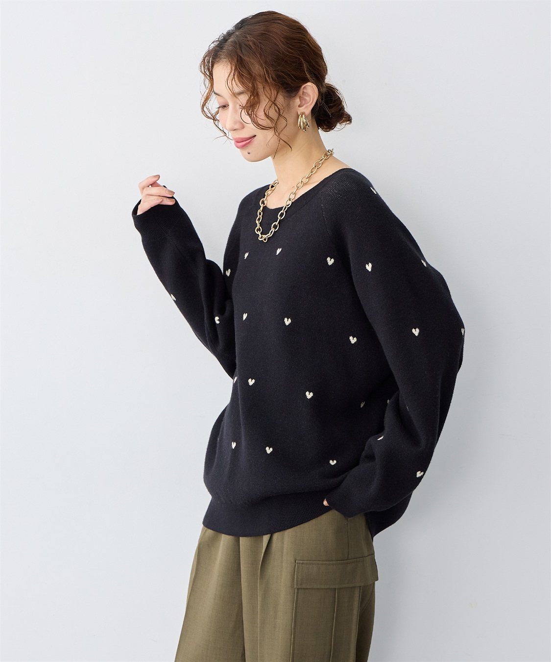 anyfee 【anyfee/大きいサイズ】Wフェイスハート柄ジャガードラグランニット_sub_7