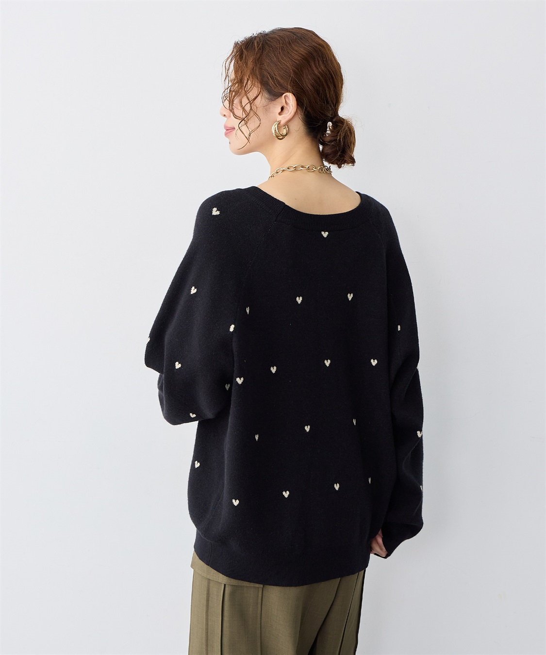 anyfee 【anyfee/大きいサイズ】Wフェイスハート柄ジャガードラグランニット_sub_8