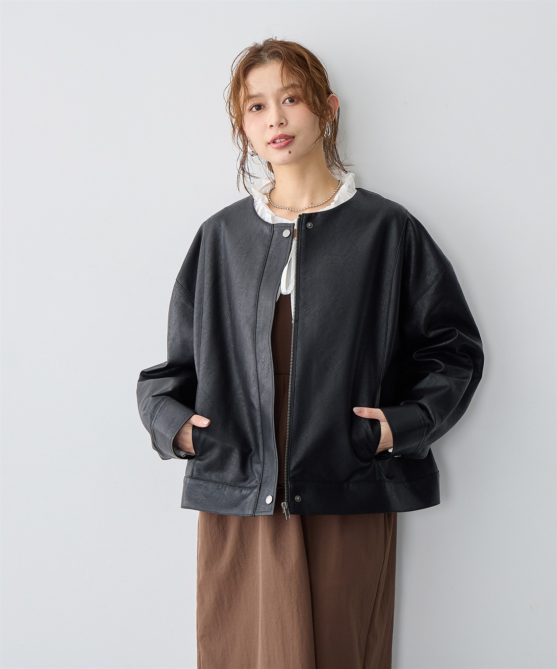 Life Style by cross marche 【anyfee/大きいサイズ】フェイクレザーノーカラージャケット_sub_7