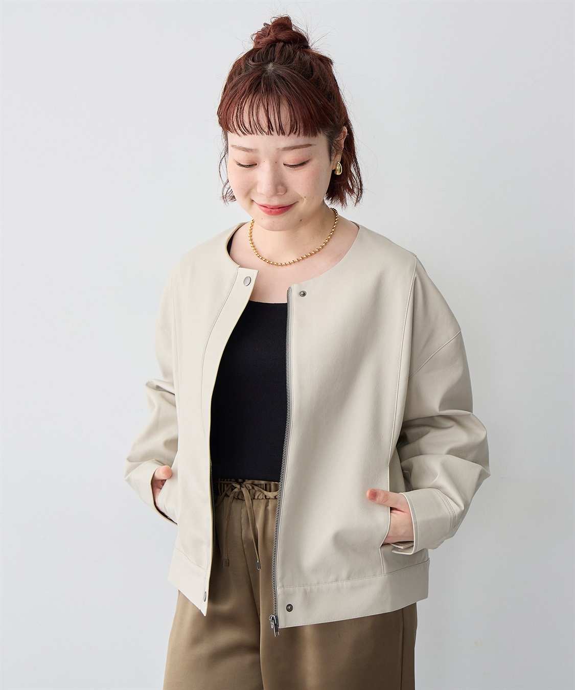 Life Style by cross marche 【anyfee/大きいサイズ】フェイクレザーノーカラージャケット_sub_14