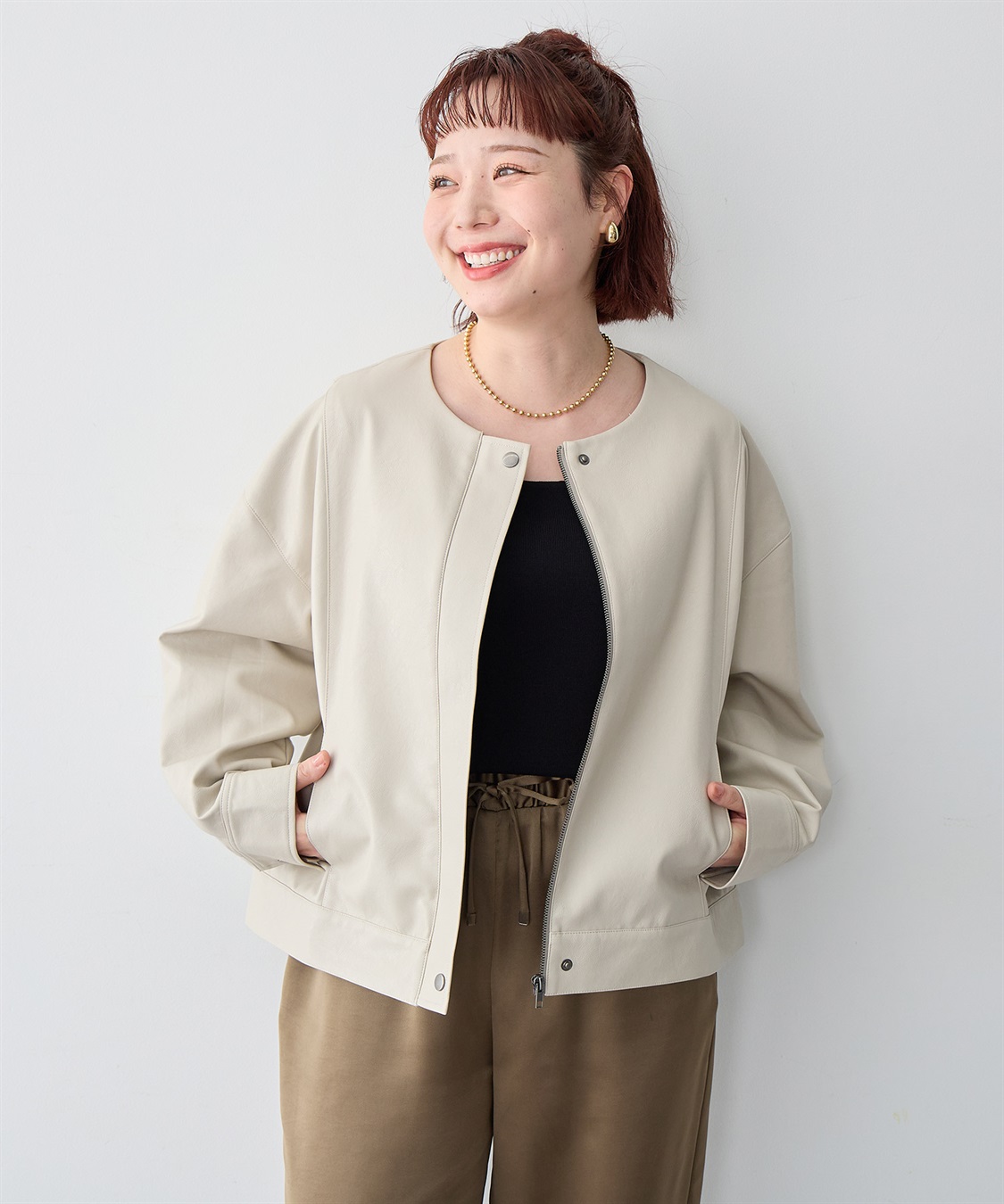 Life Style by cross marche 【anyfee/大きいサイズ】フェイクレザーノーカラージャケット_sub_15