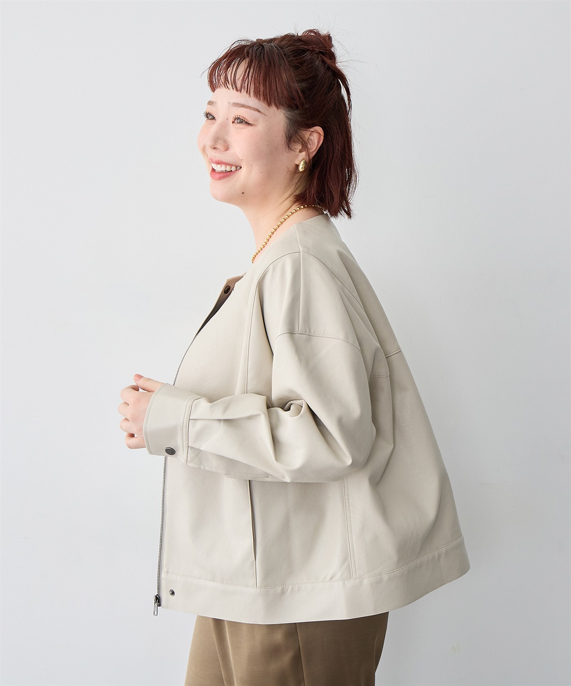 Life Style by cross marche 【anyfee/大きいサイズ】フェイクレザーノーカラージャケット_sub_16