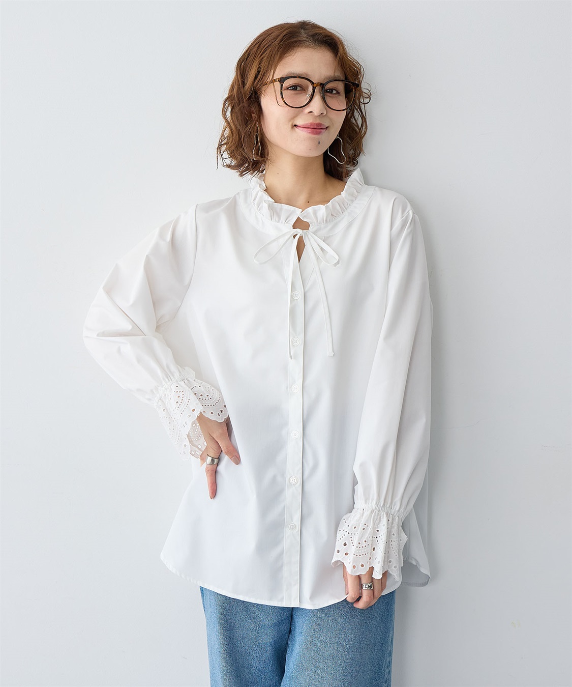 Life Style by cross marche 【anyfee/大きいサイズ】袖口レースフリル襟シャツ/ブラウス_sub_2