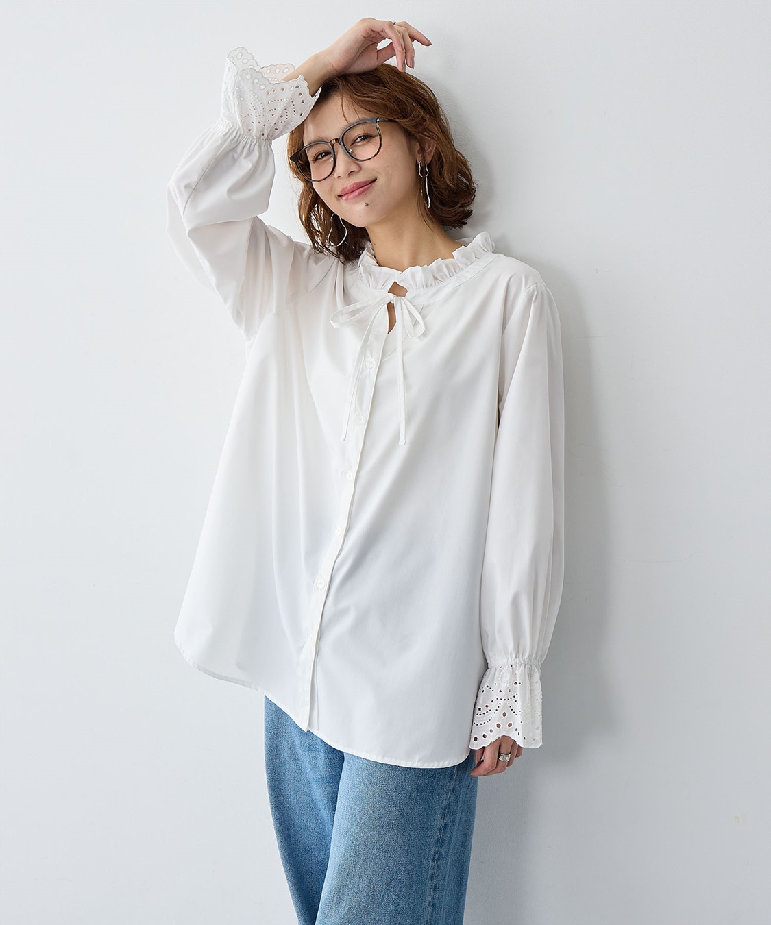 Life Style by cross marche 【anyfee/大きいサイズ】袖口レースフリル襟シャツ/ブラウス_sub_7