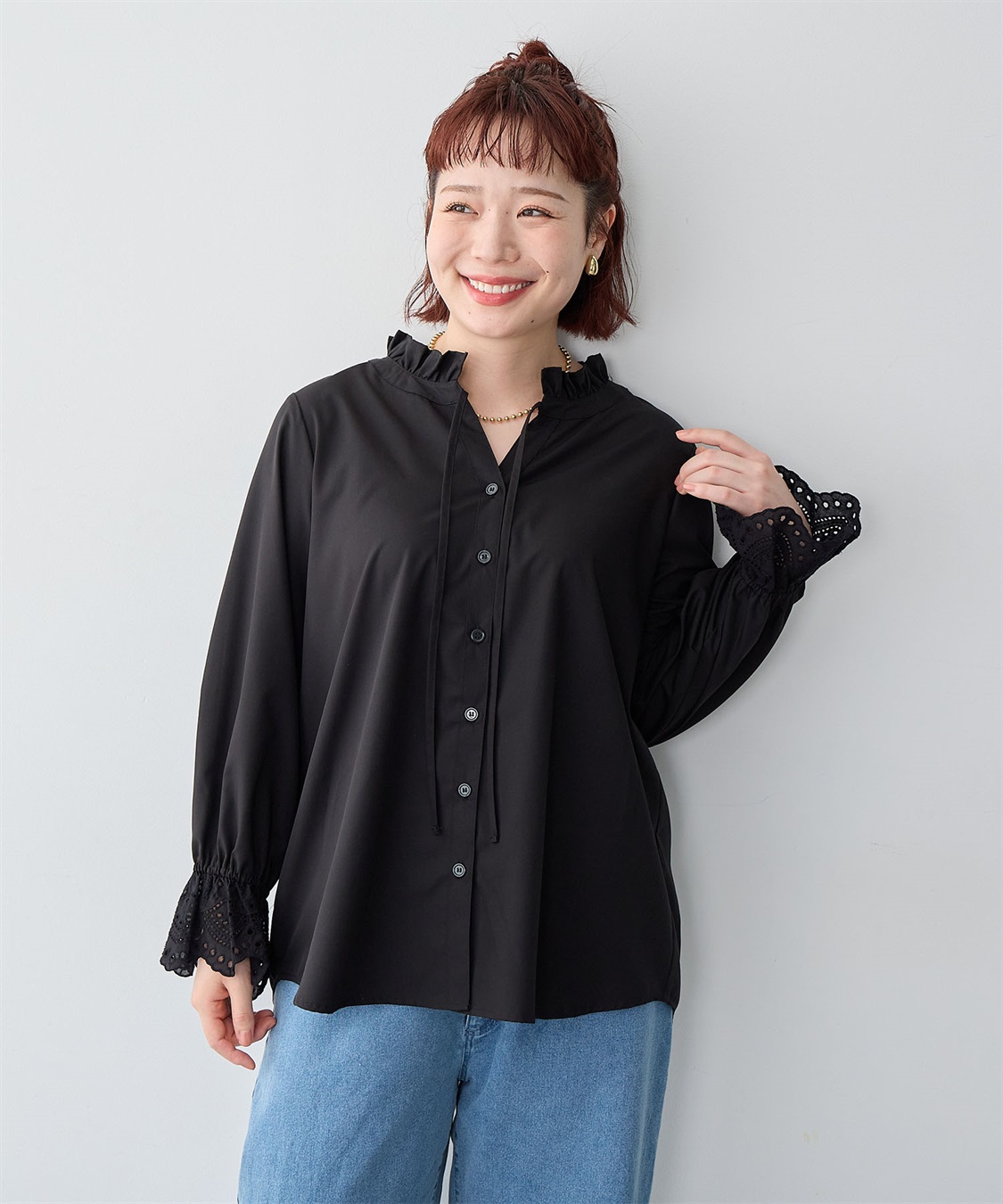 Life Style by cross marche 【anyfee/大きいサイズ】袖口レースフリル襟シャツ/ブラウス_sub_14