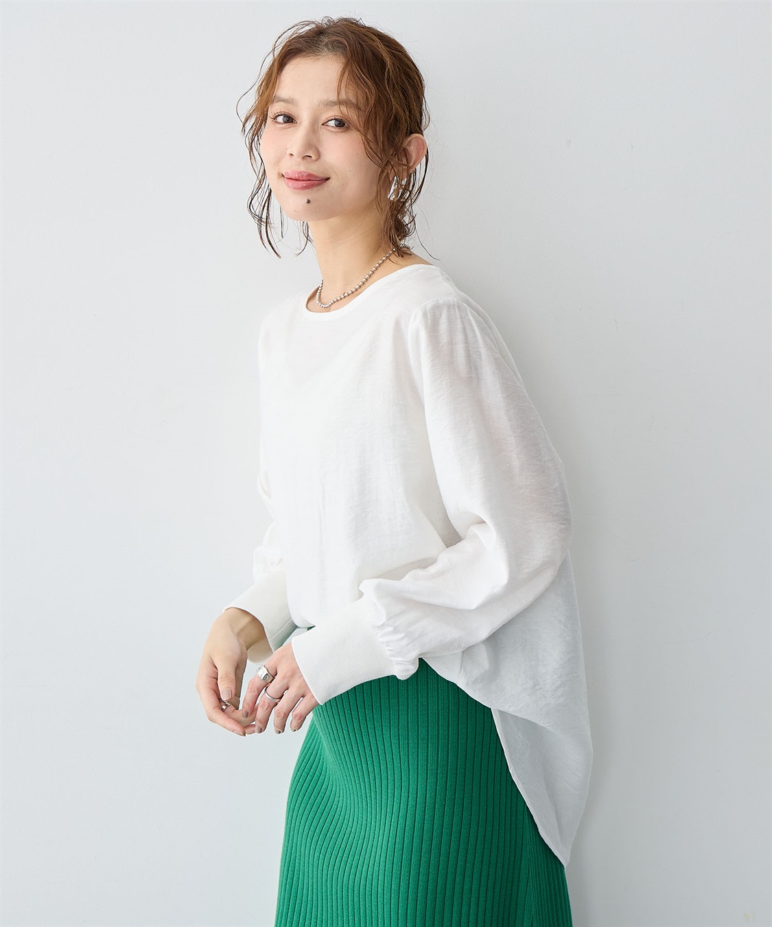 Life Style by cross marche 【anyfee/大きいサイズ】裾ラウンド袖リブルーズフィットTブラウス_sub_1