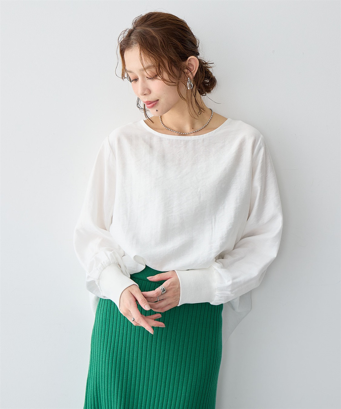 Life Style by cross marche 【anyfee/大きいサイズ】裾ラウンド袖リブルーズフィットTブラウス_sub_2