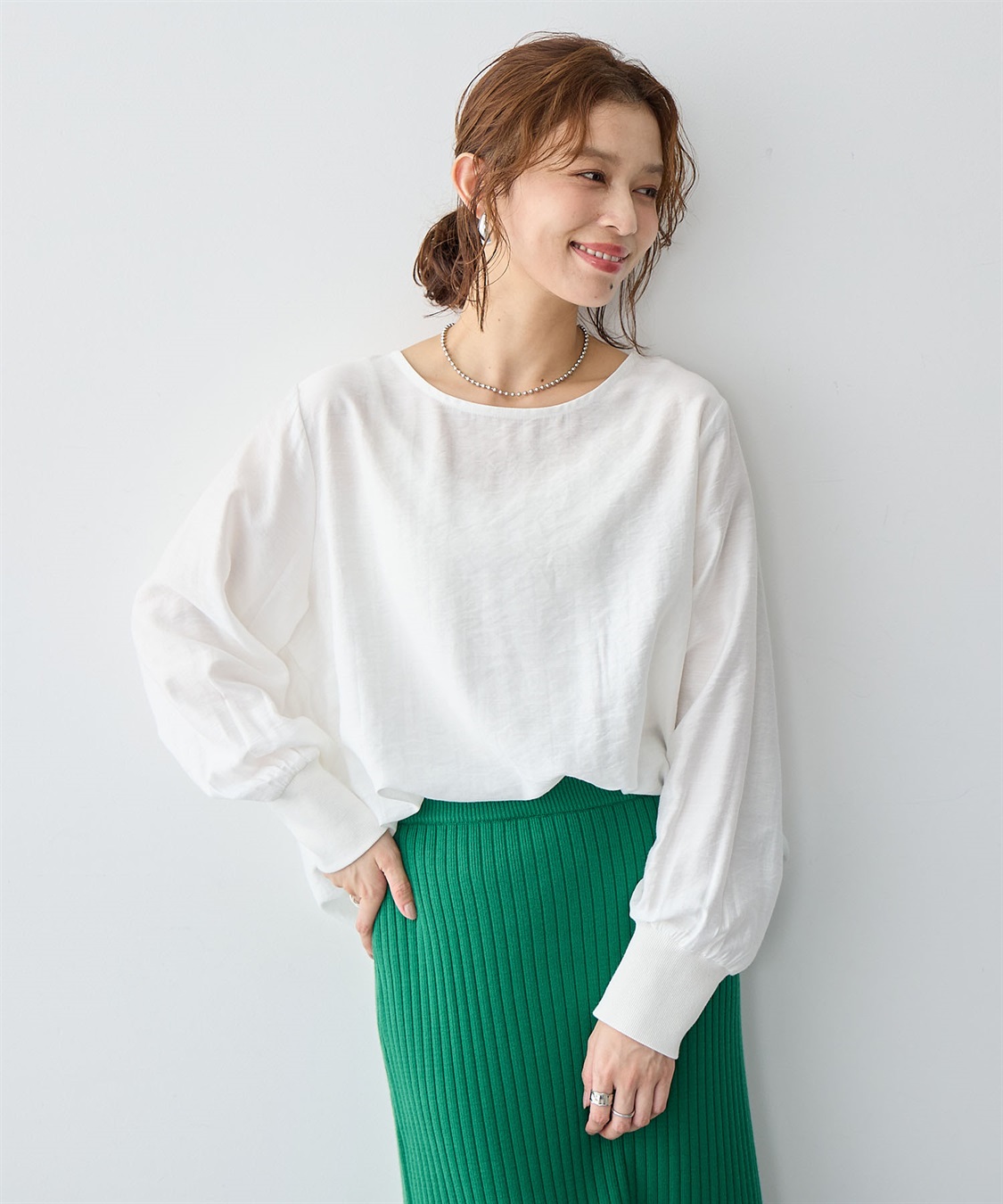 Life Style by cross marche 【anyfee/大きいサイズ】裾ラウンド袖リブルーズフィットTブラウス_sub_3