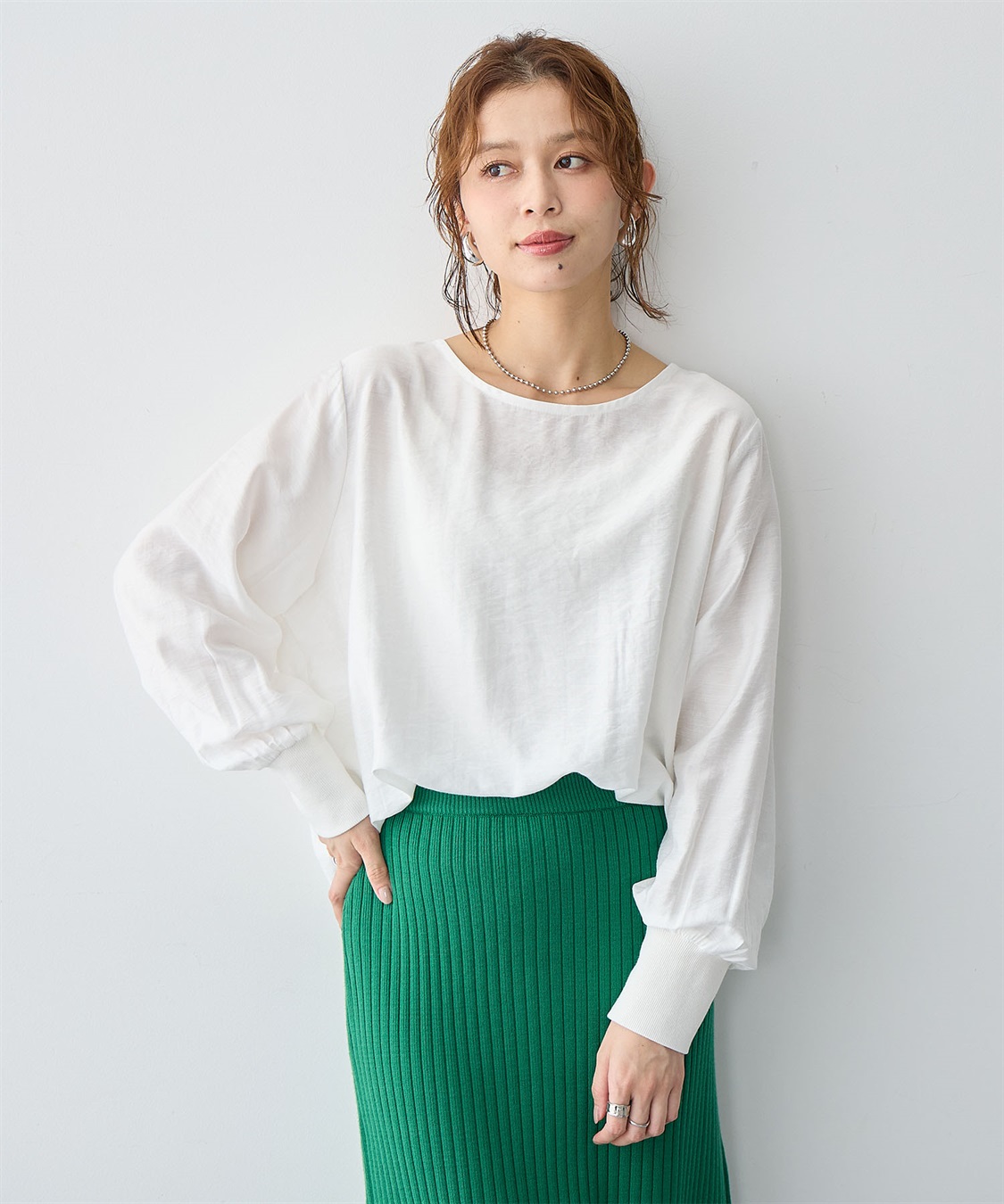 Life Style by cross marche 【anyfee/大きいサイズ】裾ラウンド袖リブルーズフィットTブラウス_sub_4