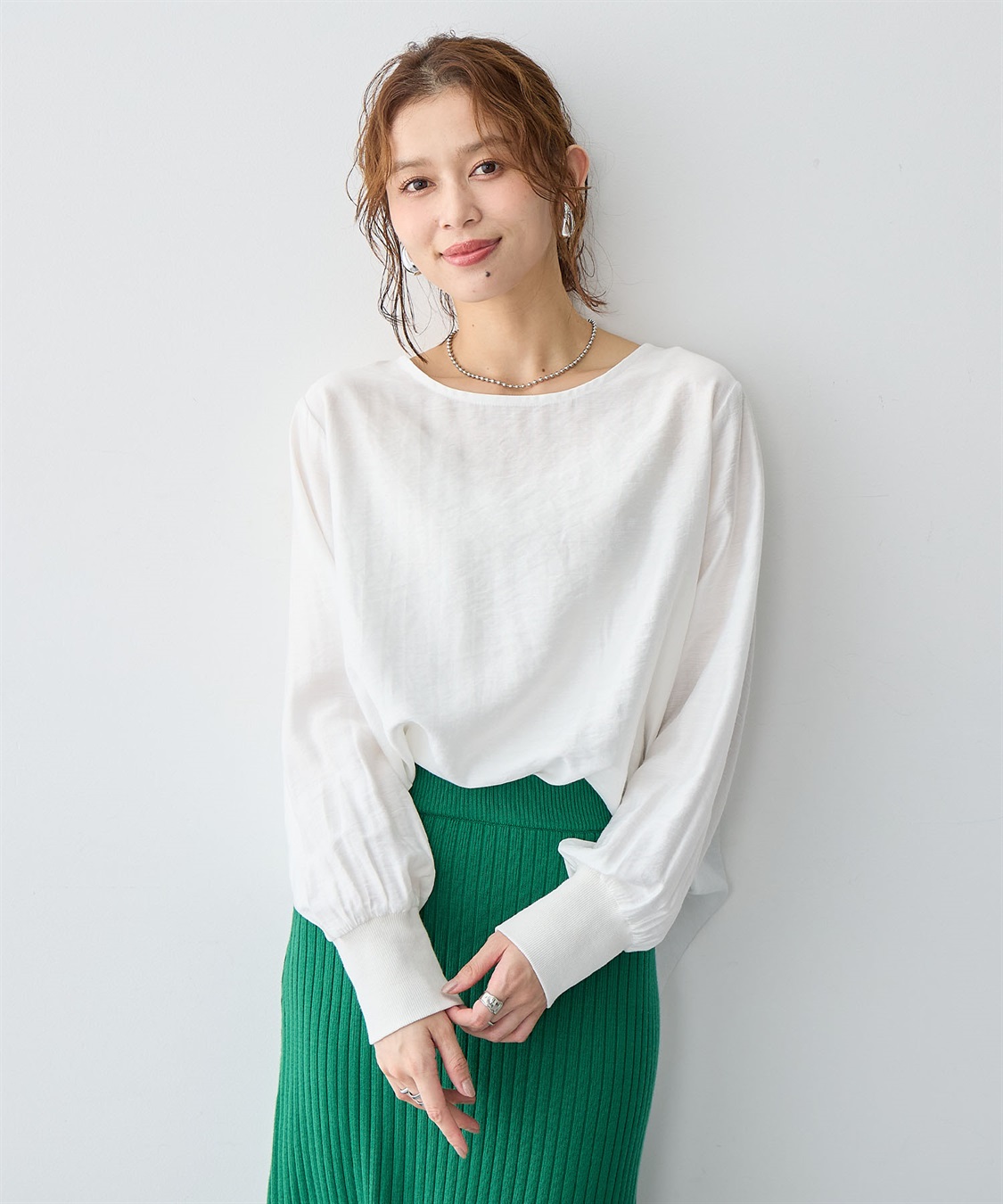 Life Style by cross marche 【anyfee/大きいサイズ】裾ラウンド袖リブルーズフィットTブラウス_sub_5