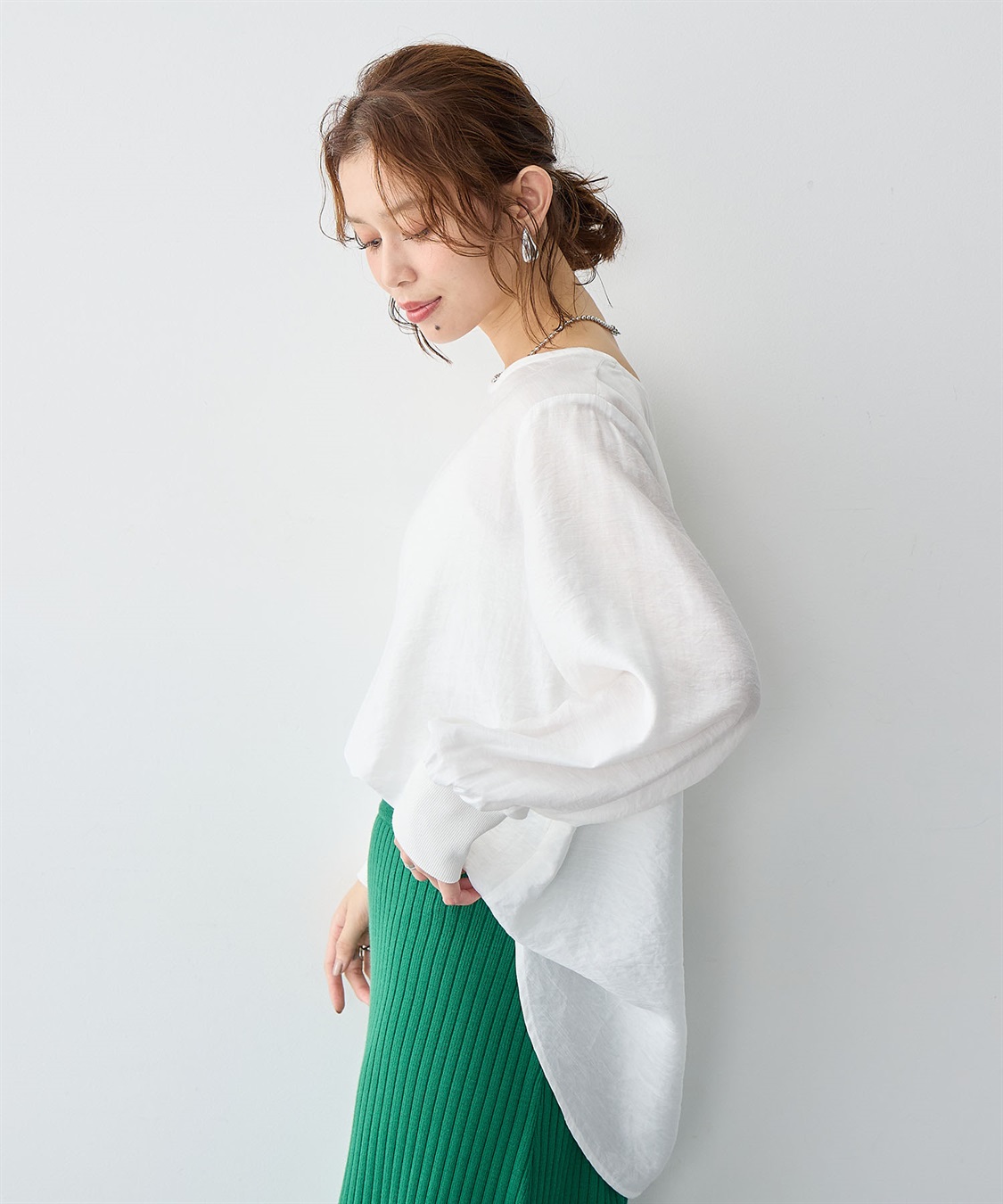 Life Style by cross marche 【anyfee/大きいサイズ】裾ラウンド袖リブルーズフィットTブラウス_sub_6