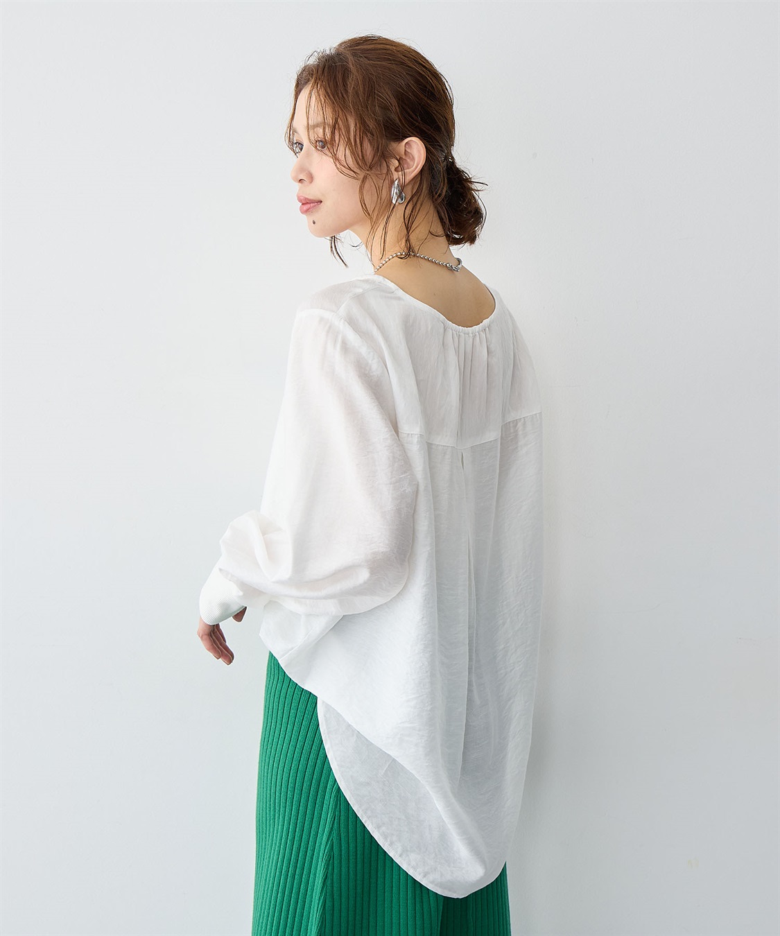 Life Style by cross marche 【anyfee/大きいサイズ】裾ラウンド袖リブルーズフィットTブラウス_sub_7