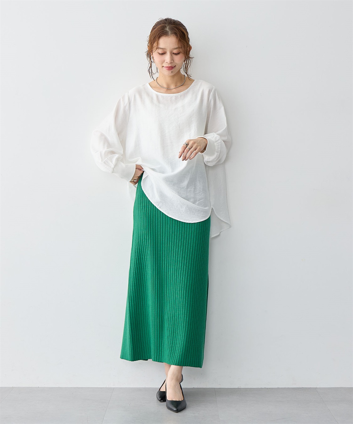 Life Style by cross marche 【anyfee/大きいサイズ】裾ラウンド袖リブルーズフィットTブラウス_sub_14