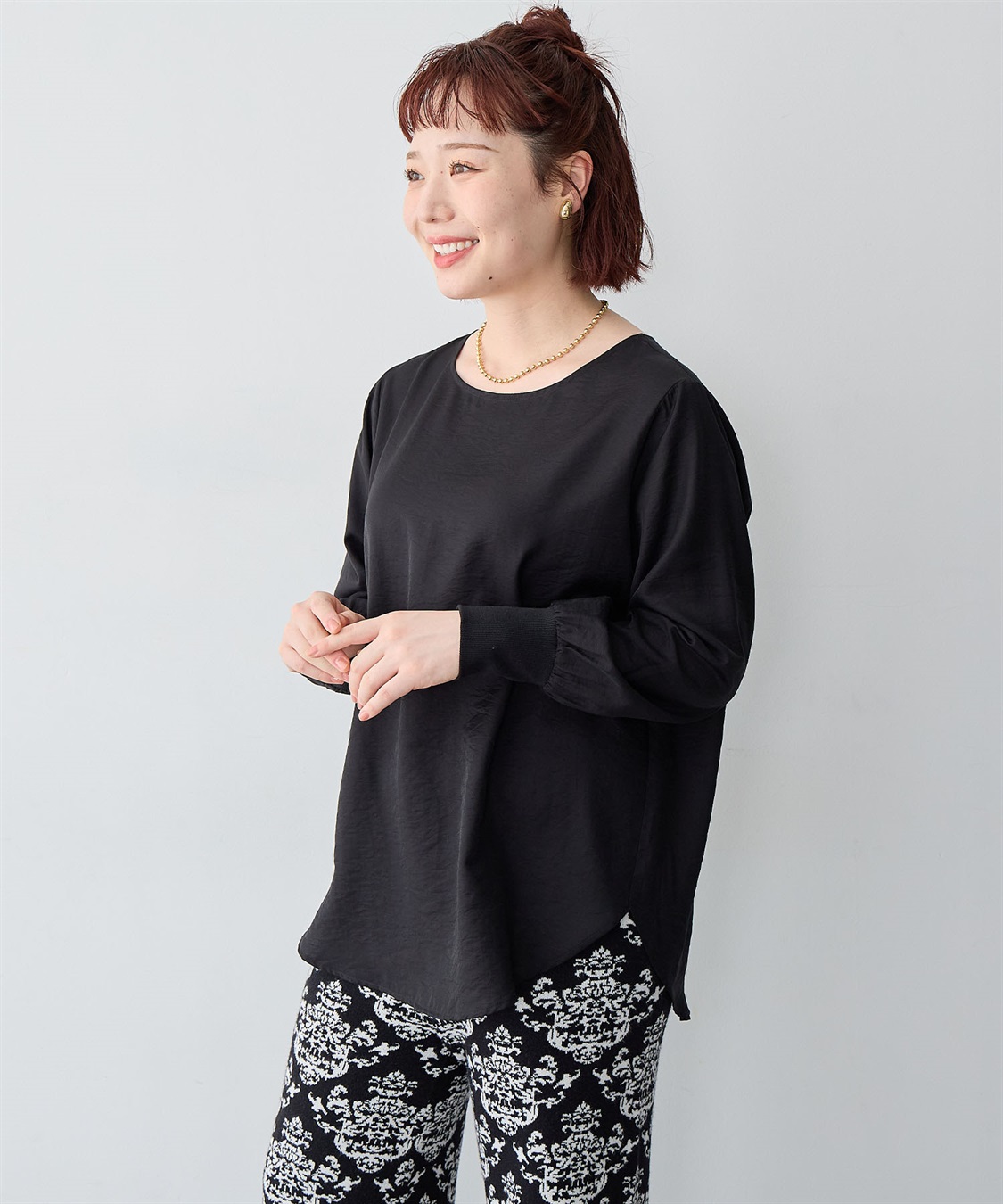 Life Style by cross marche 【anyfee/大きいサイズ】裾ラウンド袖リブルーズフィットTブラウス_sub_18