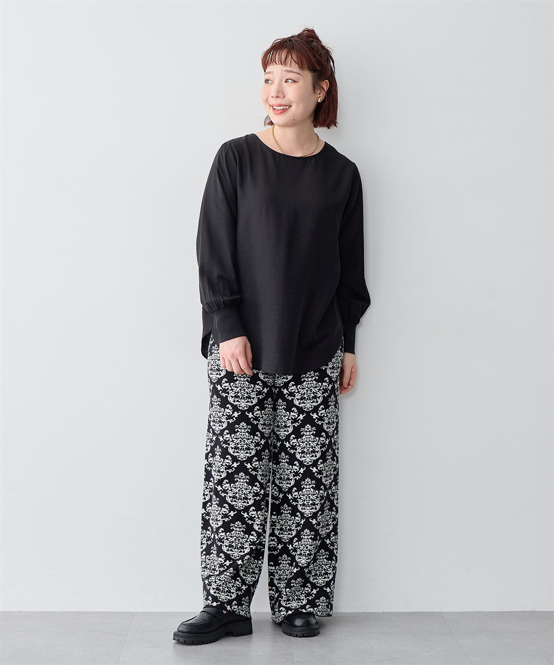 Life Style by cross marche 【anyfee/大きいサイズ】裾ラウンド袖リブルーズフィットTブラウス_sub_21