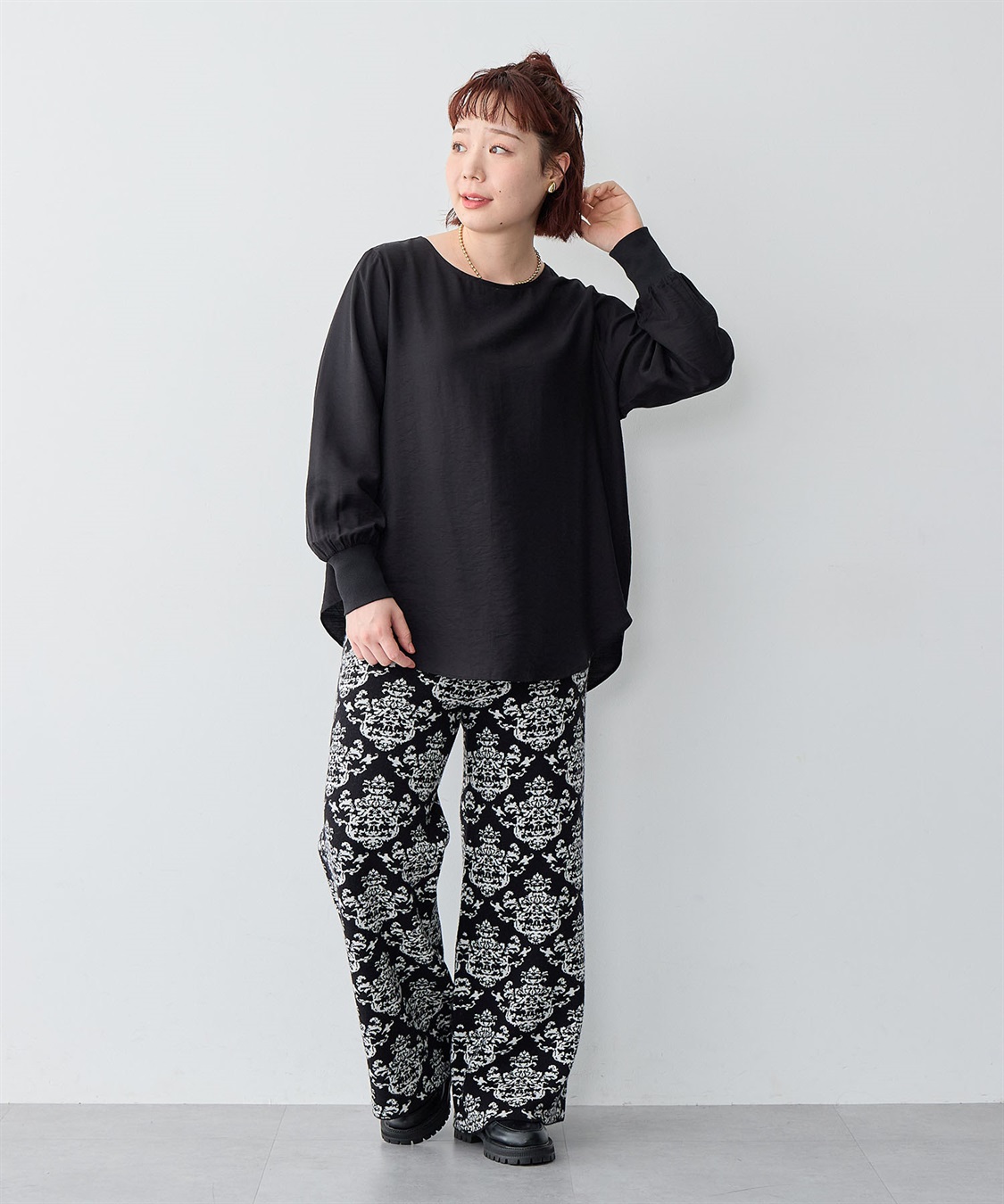 Life Style by cross marche 【anyfee/大きいサイズ】裾ラウンド袖リブルーズフィットTブラウス_sub_22