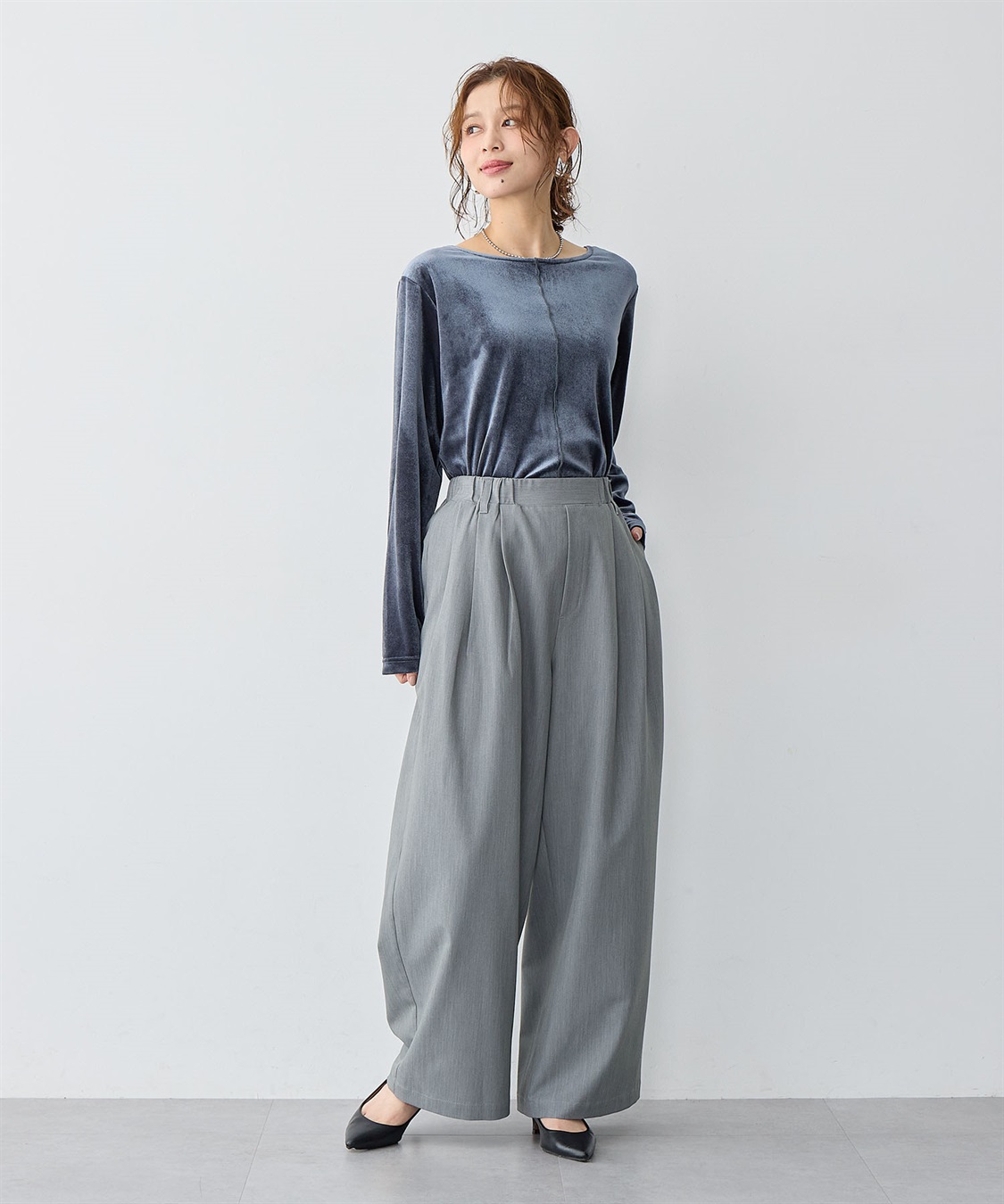 anyfee 【anyfee/大きいサイズ】ウエストゴム多タックワイドパンツ《低身長サイズ有》_sub_4