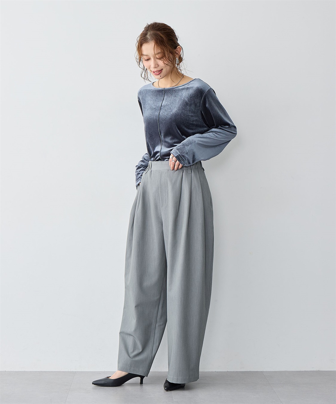 anyfee 【anyfee/大きいサイズ】ウエストゴム多タックワイドパンツ《低身長サイズ有》_sub_5