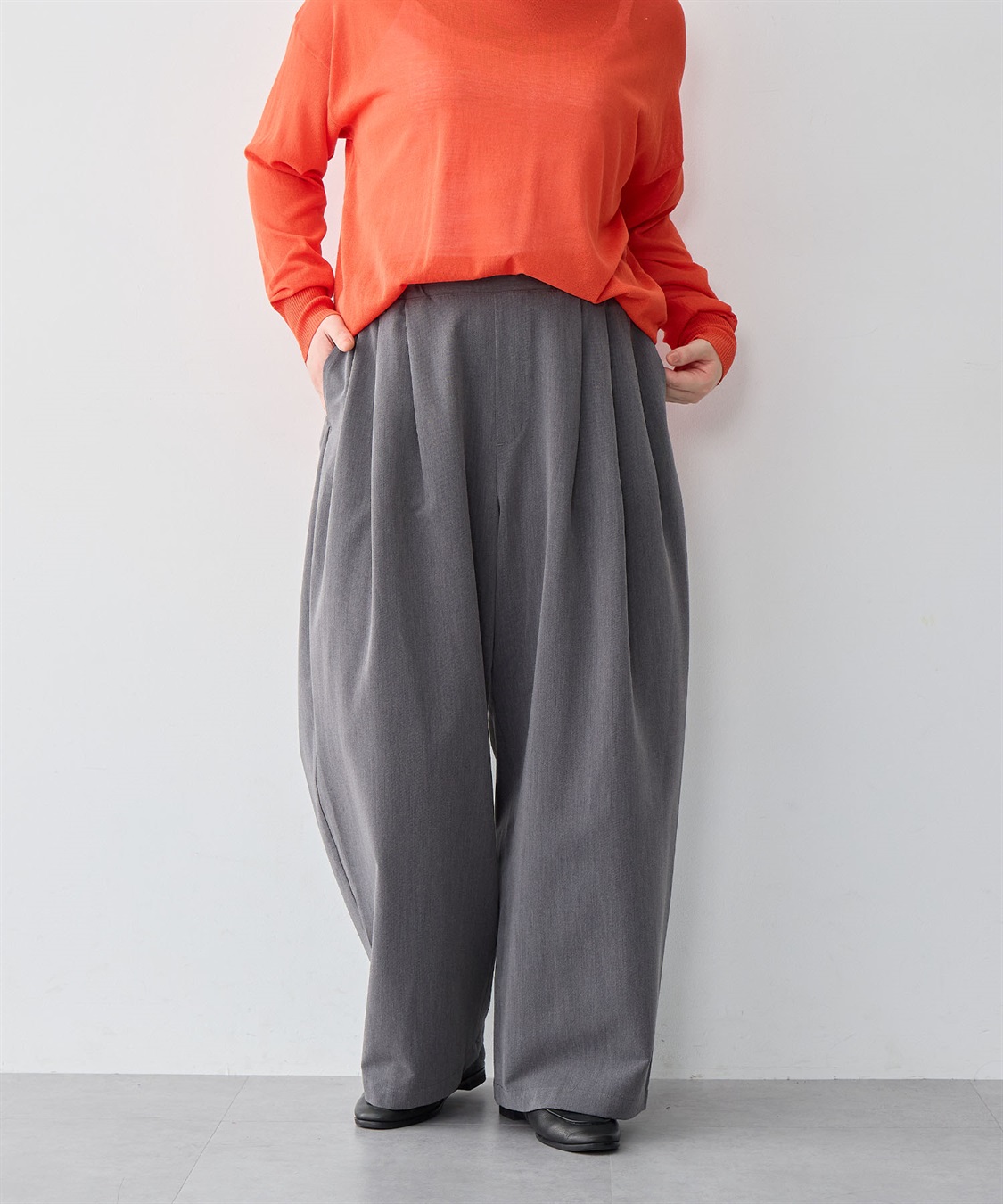 anyfee 【anyfee/大きいサイズ】ウエストゴム多タックワイドパンツ《低身長サイズ有》_sub_14