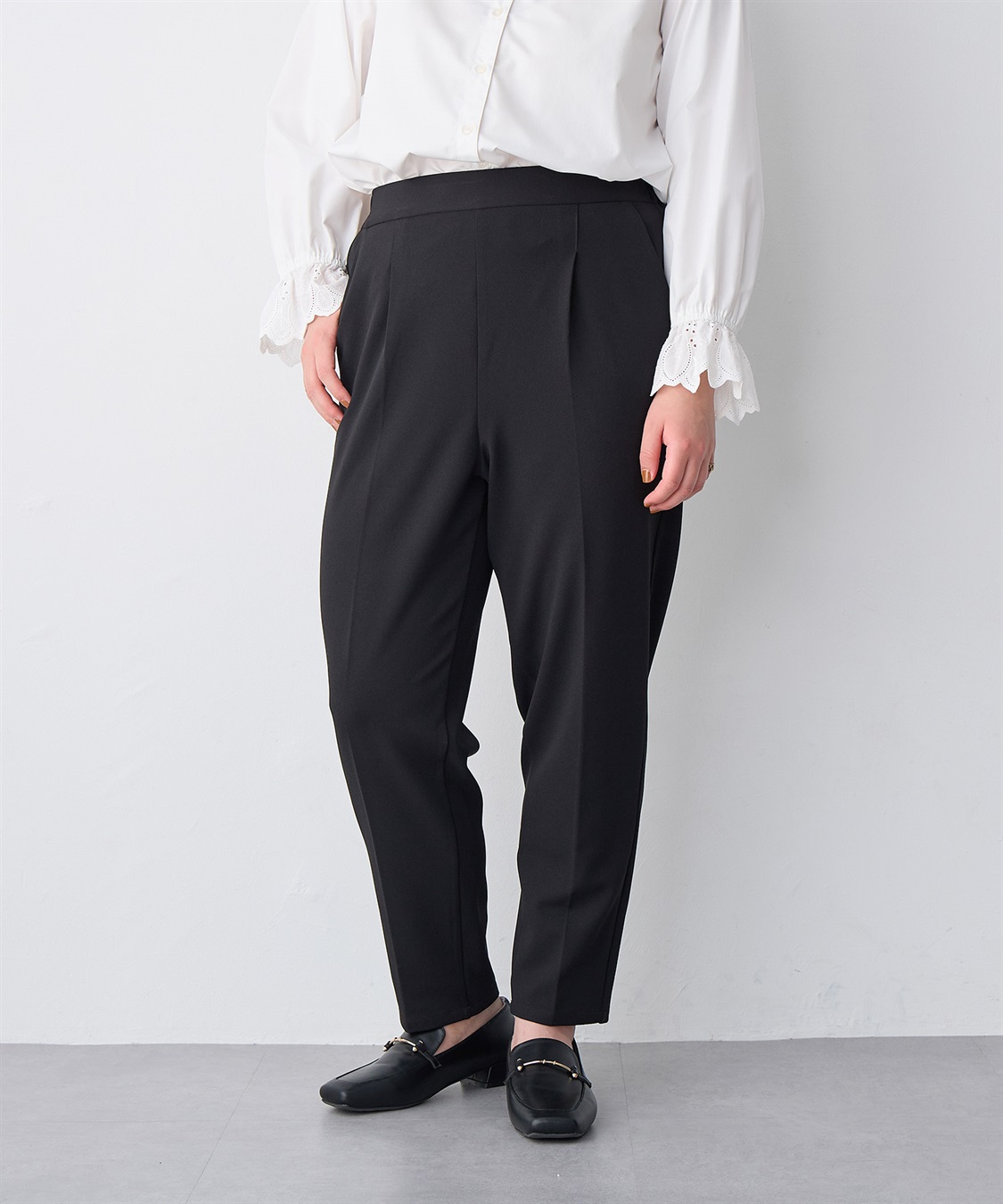 Life Style by cross marche 【anyfee/プラスサイズ】ニットジョーゼットテーパードパンツ_sub_5