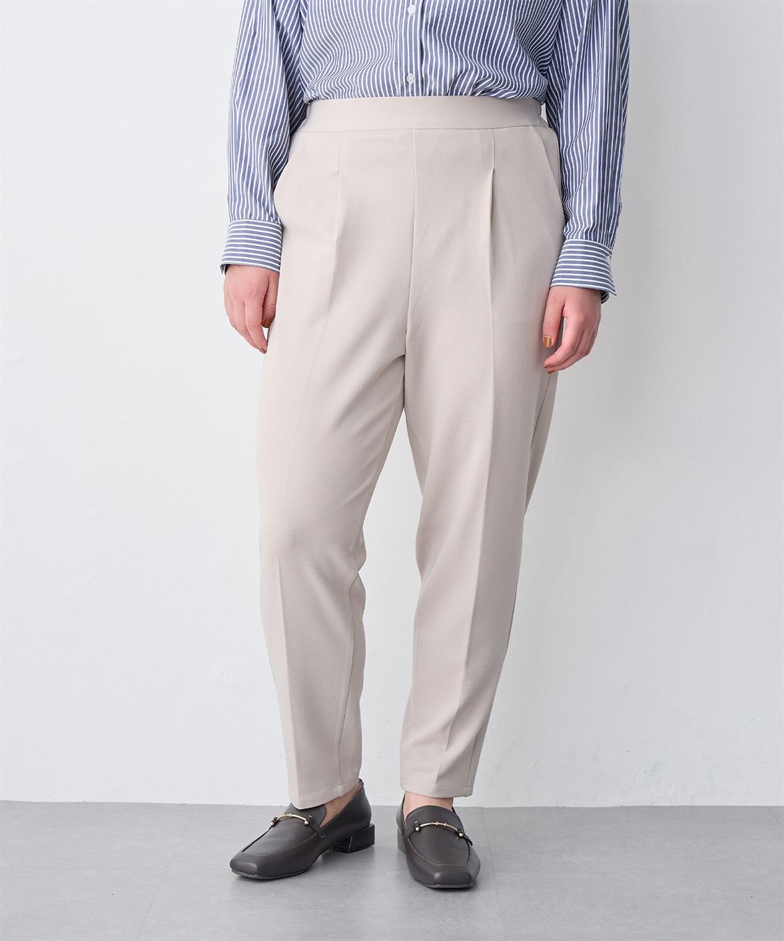 Life Style by cross marche 【anyfee/プラスサイズ】ニットジョーゼットテーパードパンツ_sub_10