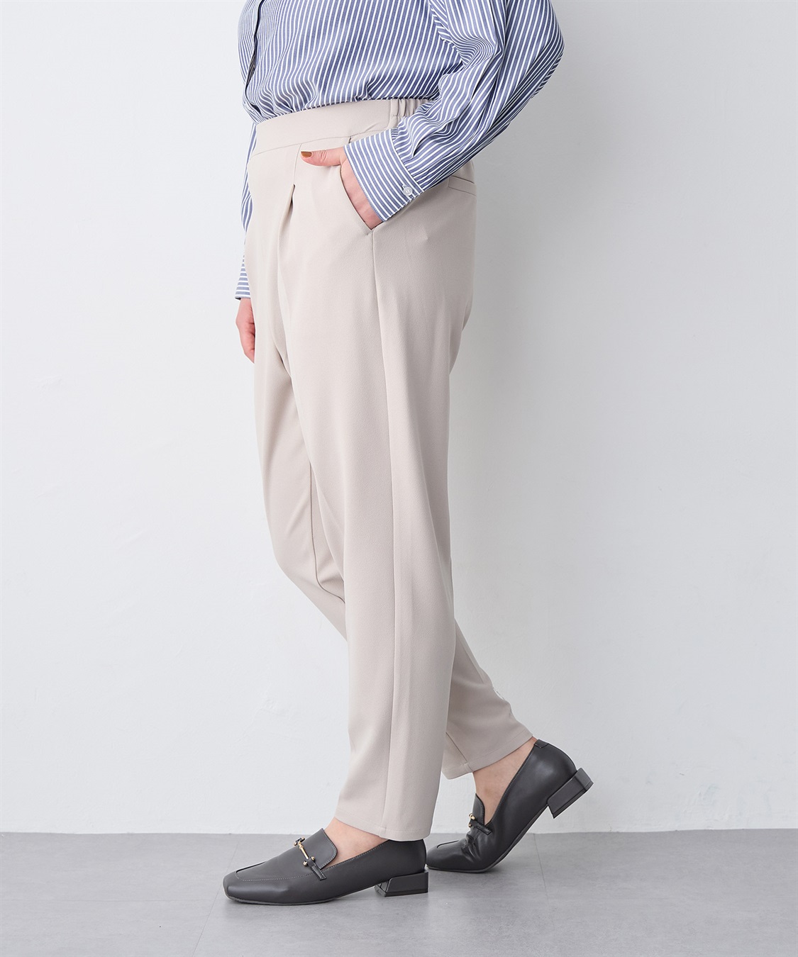 Life Style by cross marche 【anyfee/プラスサイズ】ニットジョーゼットテーパードパンツ_sub_11