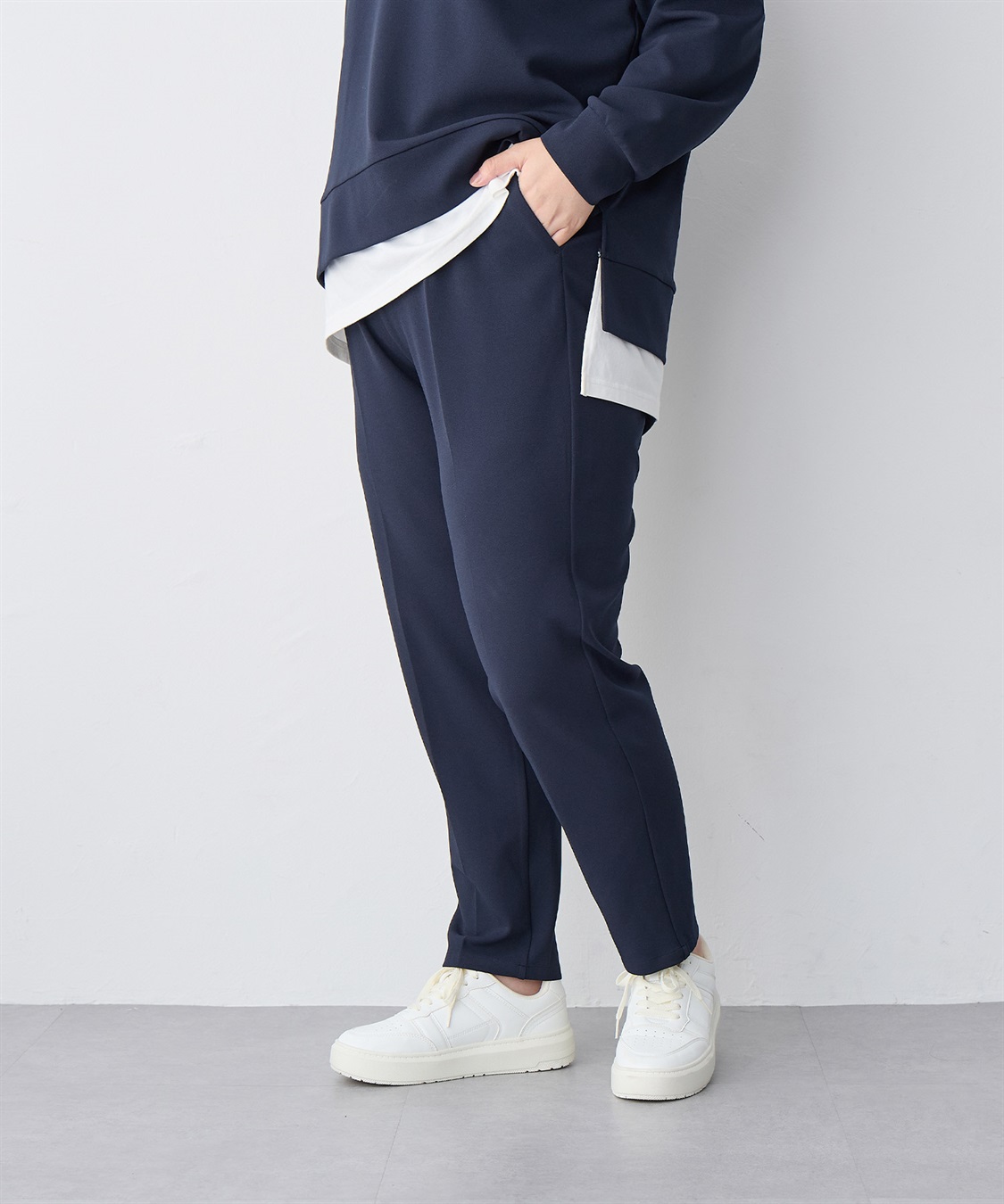 Life Style by cross marche 【anyfee/プラスサイズ】ニットジョーゼットテーパードパンツ_sub_12