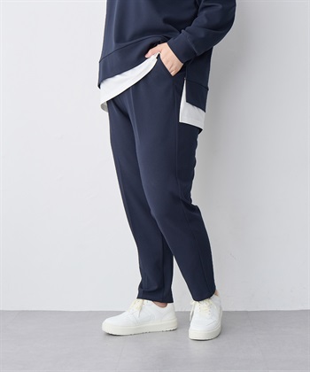 anyfee/プラスサイズ】ニットジョーゼットテーパードパンツ