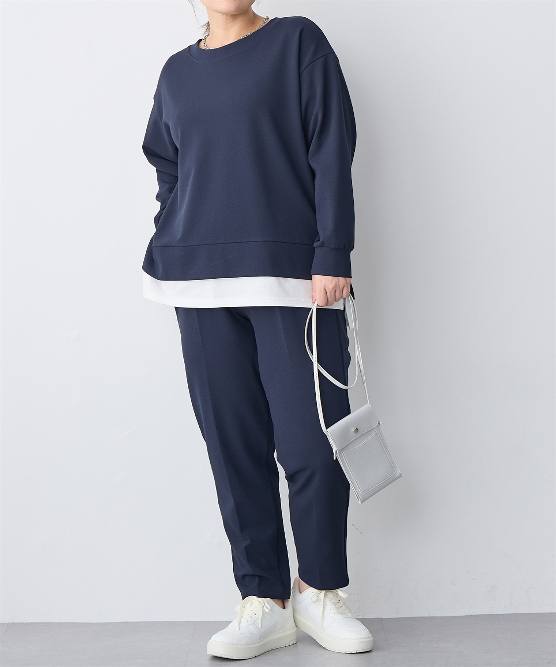 Life Style by cross marche 【anyfee/プラスサイズ】ニットジョーゼットテーパードパンツ_sub_13