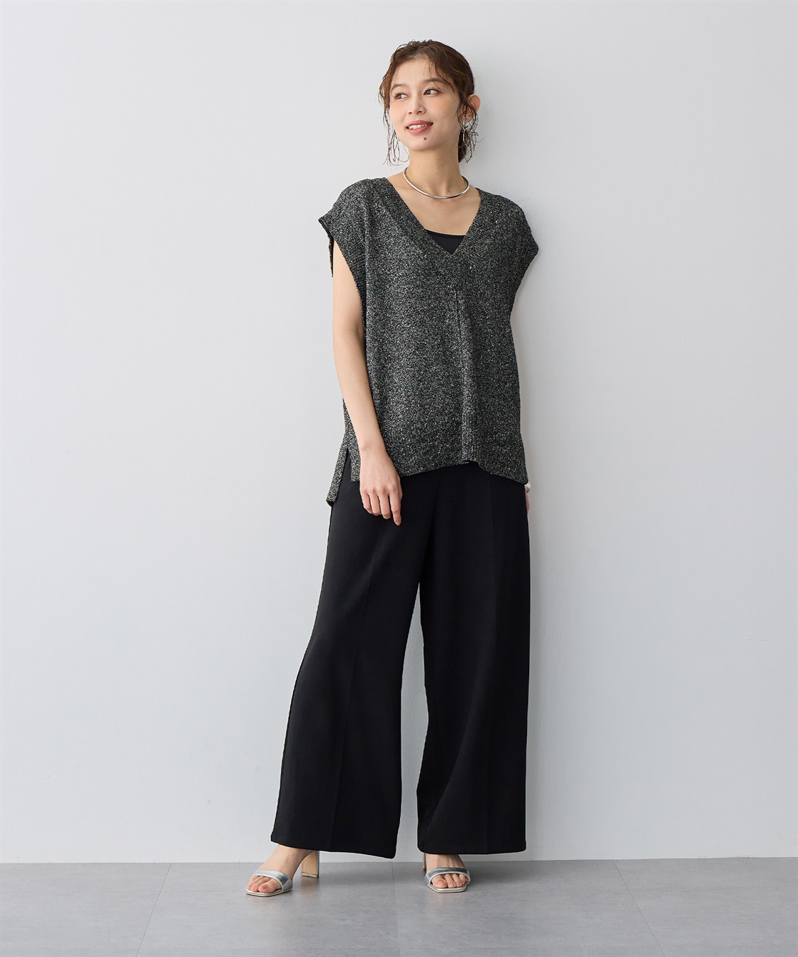 anyfee 【anyfee/プラスサイズ】ニットジョーゼットワイドパンツ_sub_7