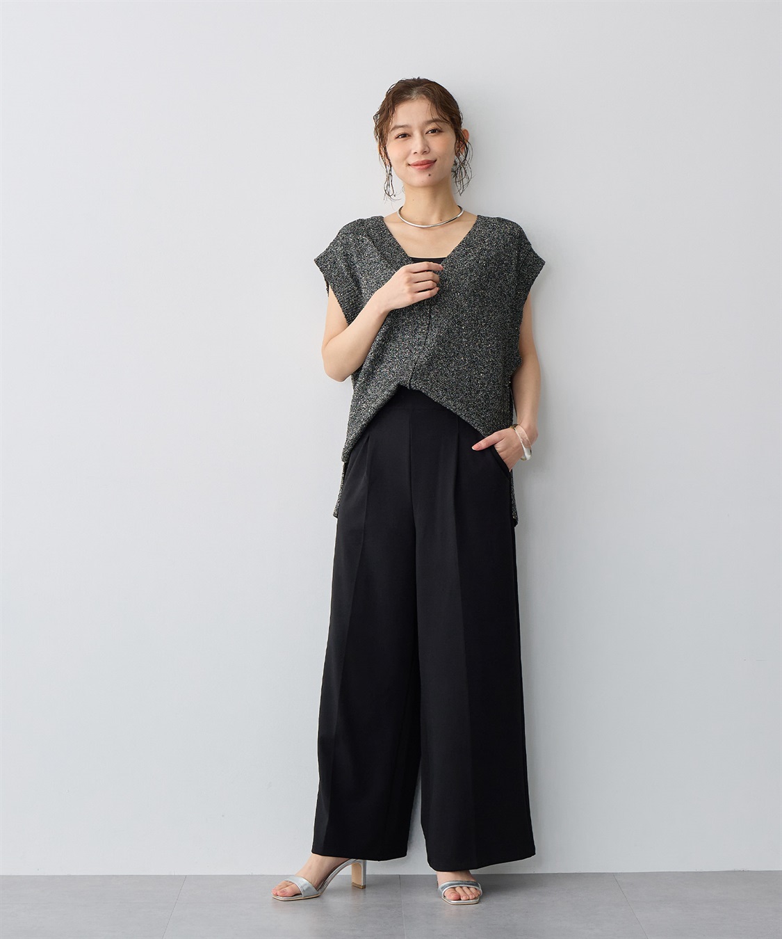 anyfee 【anyfee/プラスサイズ】ニットジョーゼットワイドパンツ_sub_8