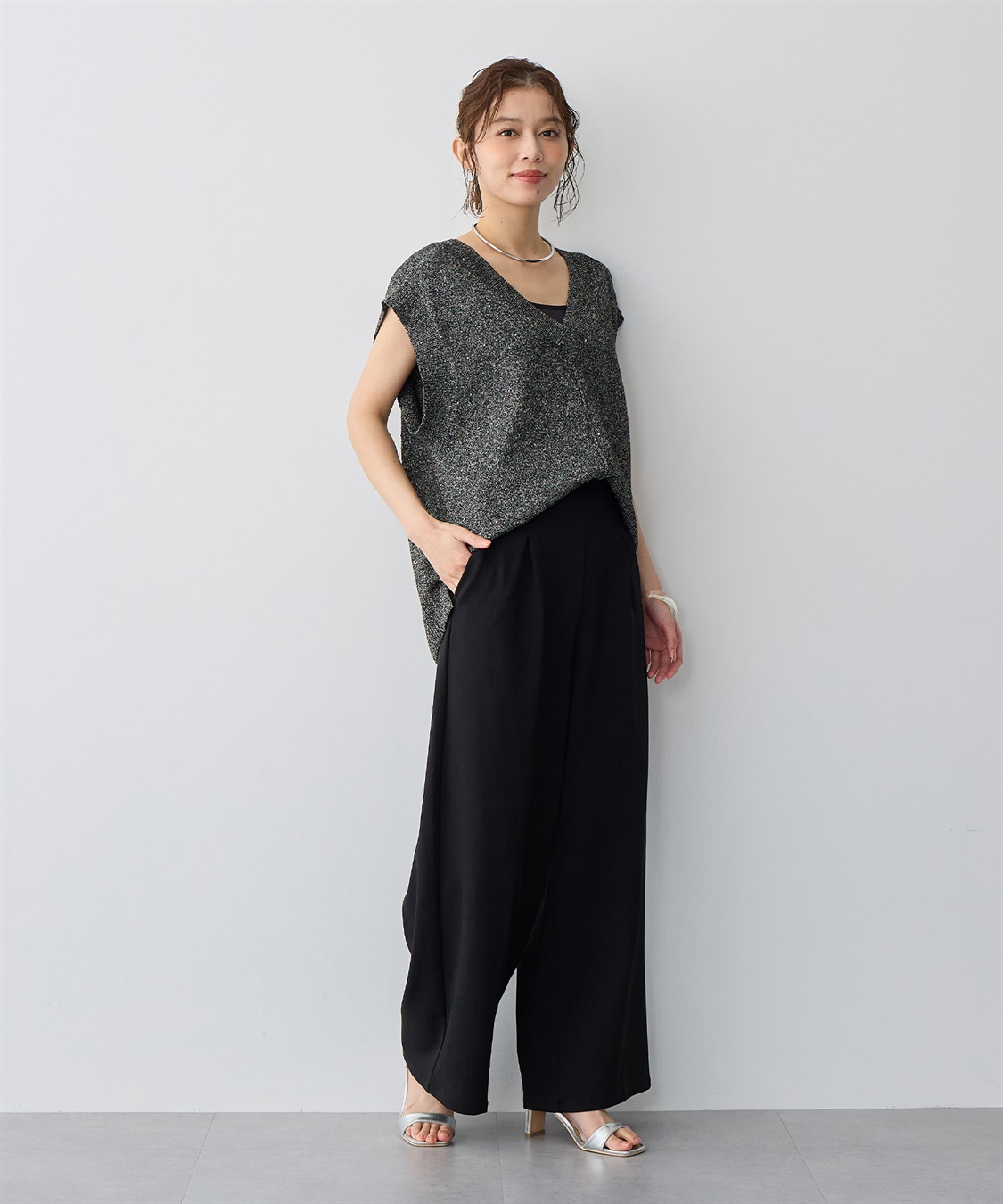 anyfee 【anyfee/プラスサイズ】ニットジョーゼットワイドパンツ_sub_9